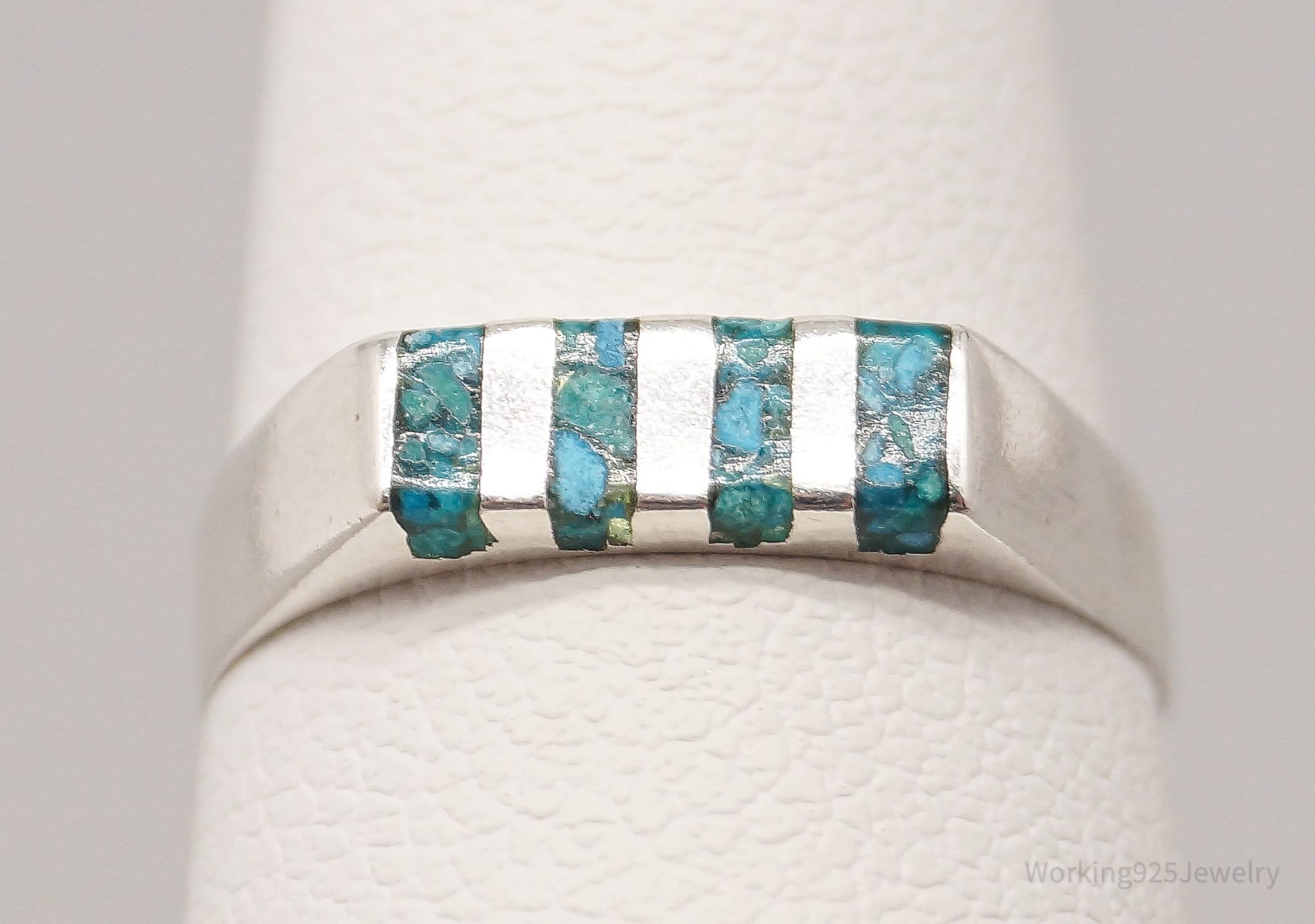 Vintage Mexican Turquoise Inlay Sterling Silver Ring - Size 4.25