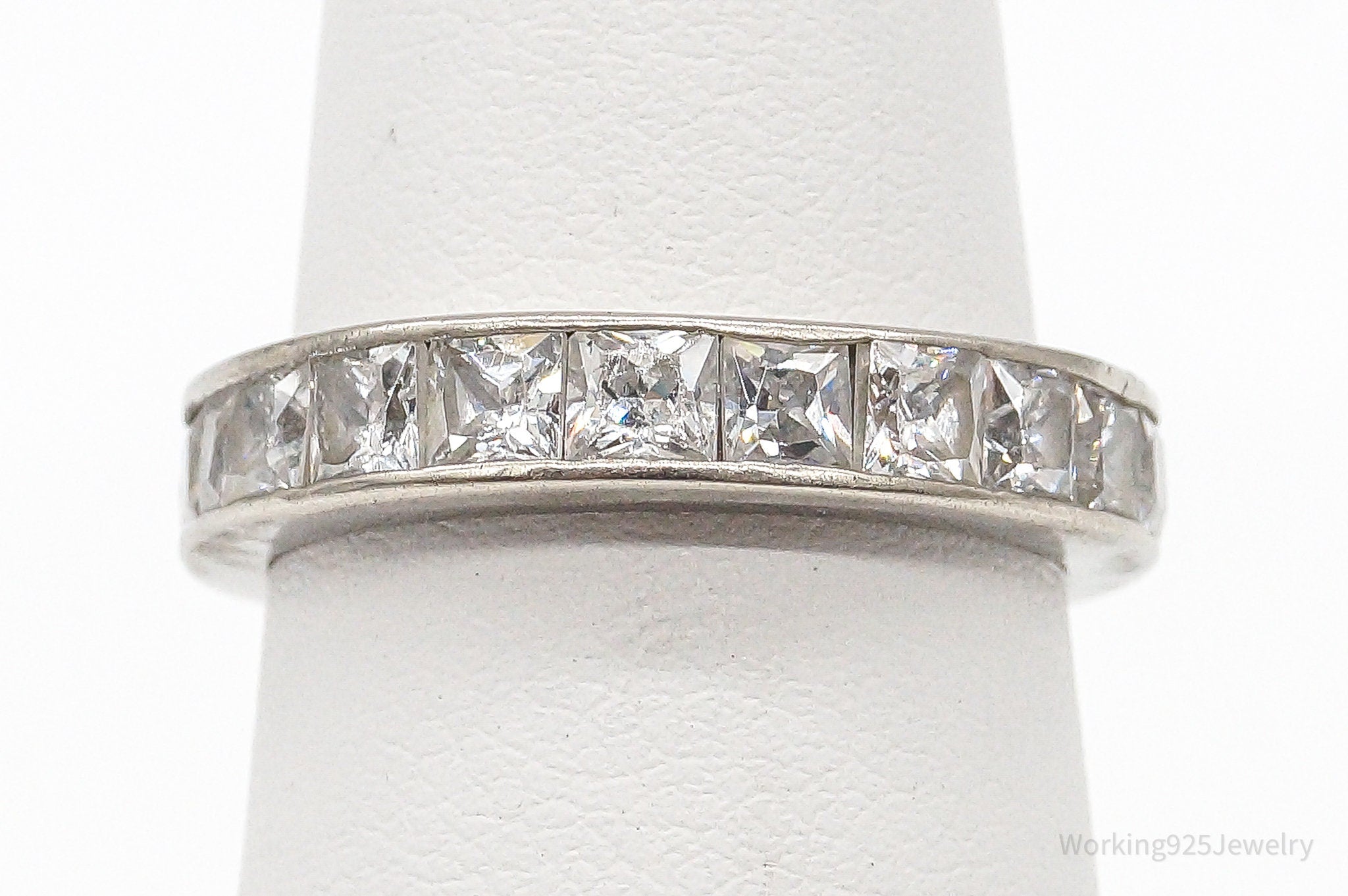 Vintage Eternity Band Cubic Zirconia Sterling Silver Ring - Size 6