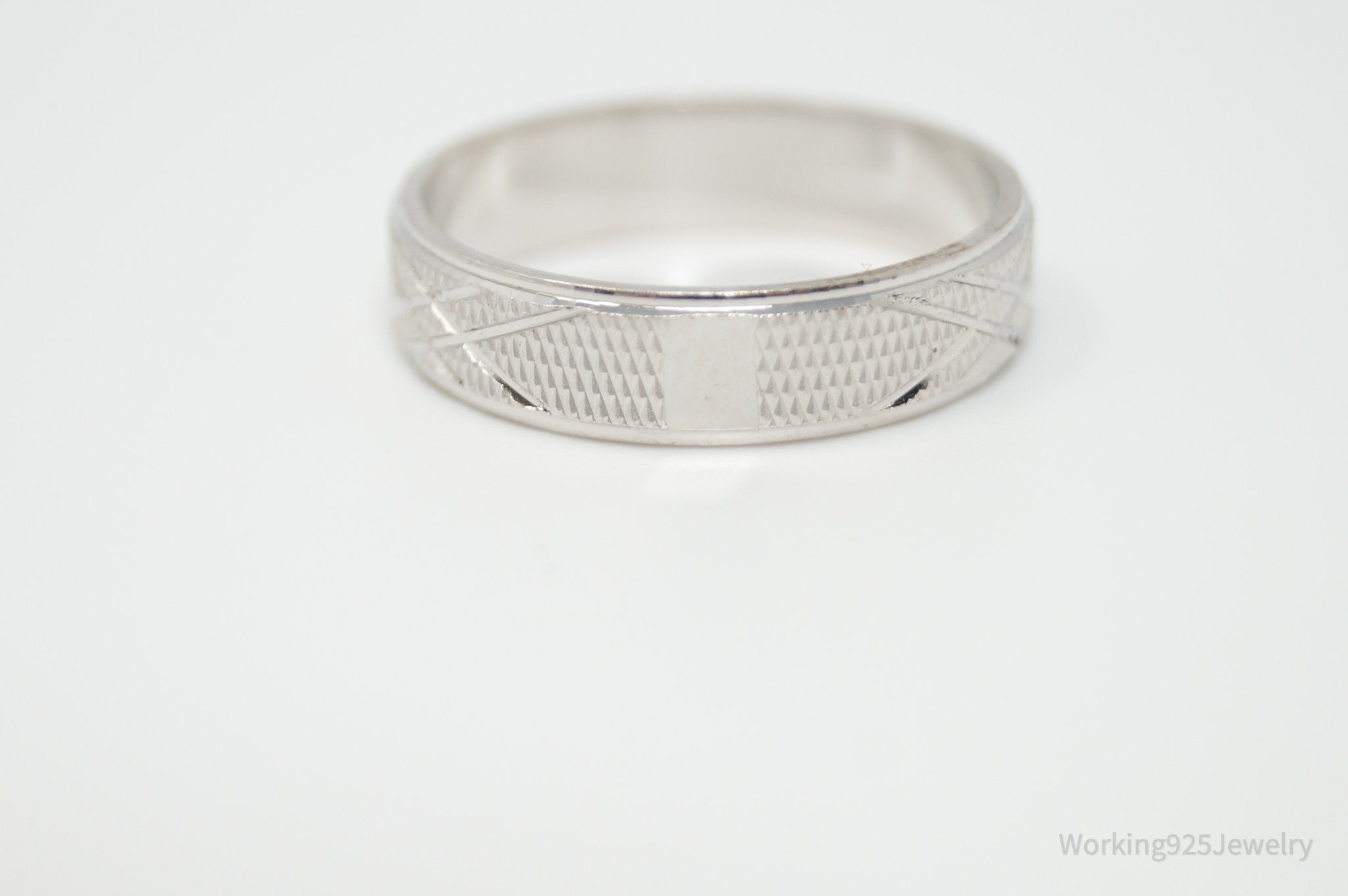 Vintage Etched Sterling Silver Band Ring - Sz 9