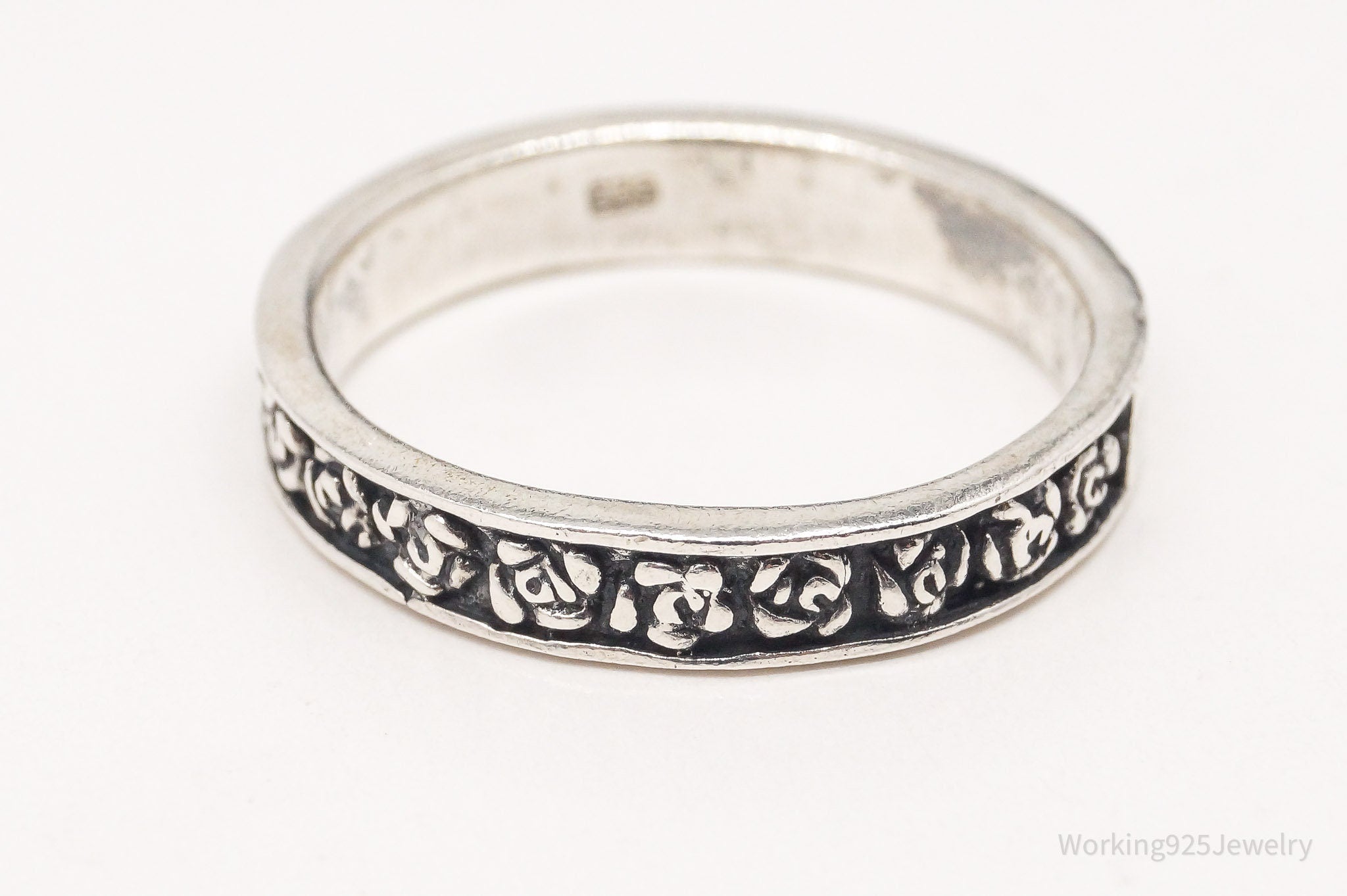 Vintage Sterling Silver Roses Band Ring - Size 9