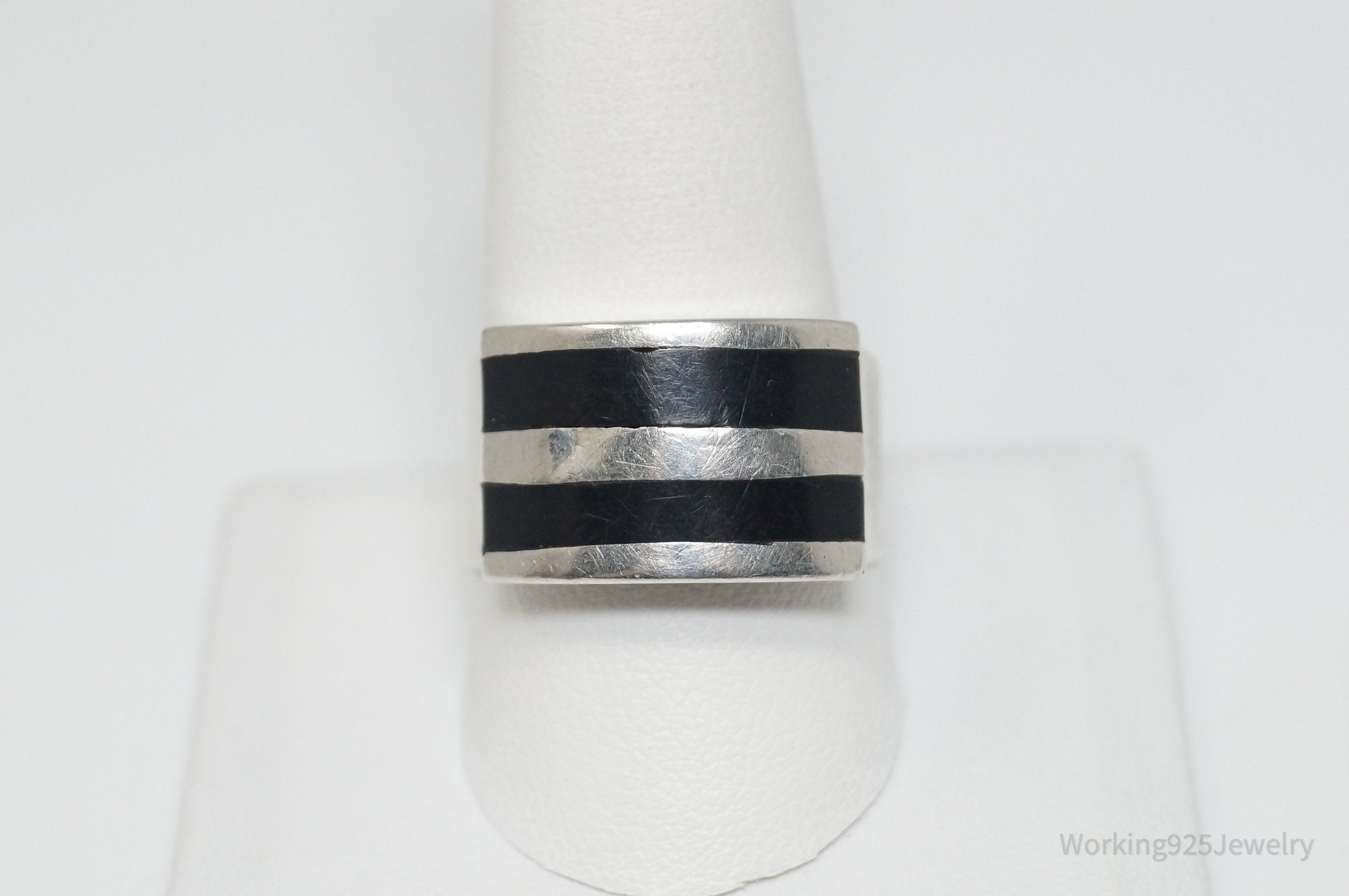 Vintage Southwest Black Onyx 950 Silver Ring - Size 10.5