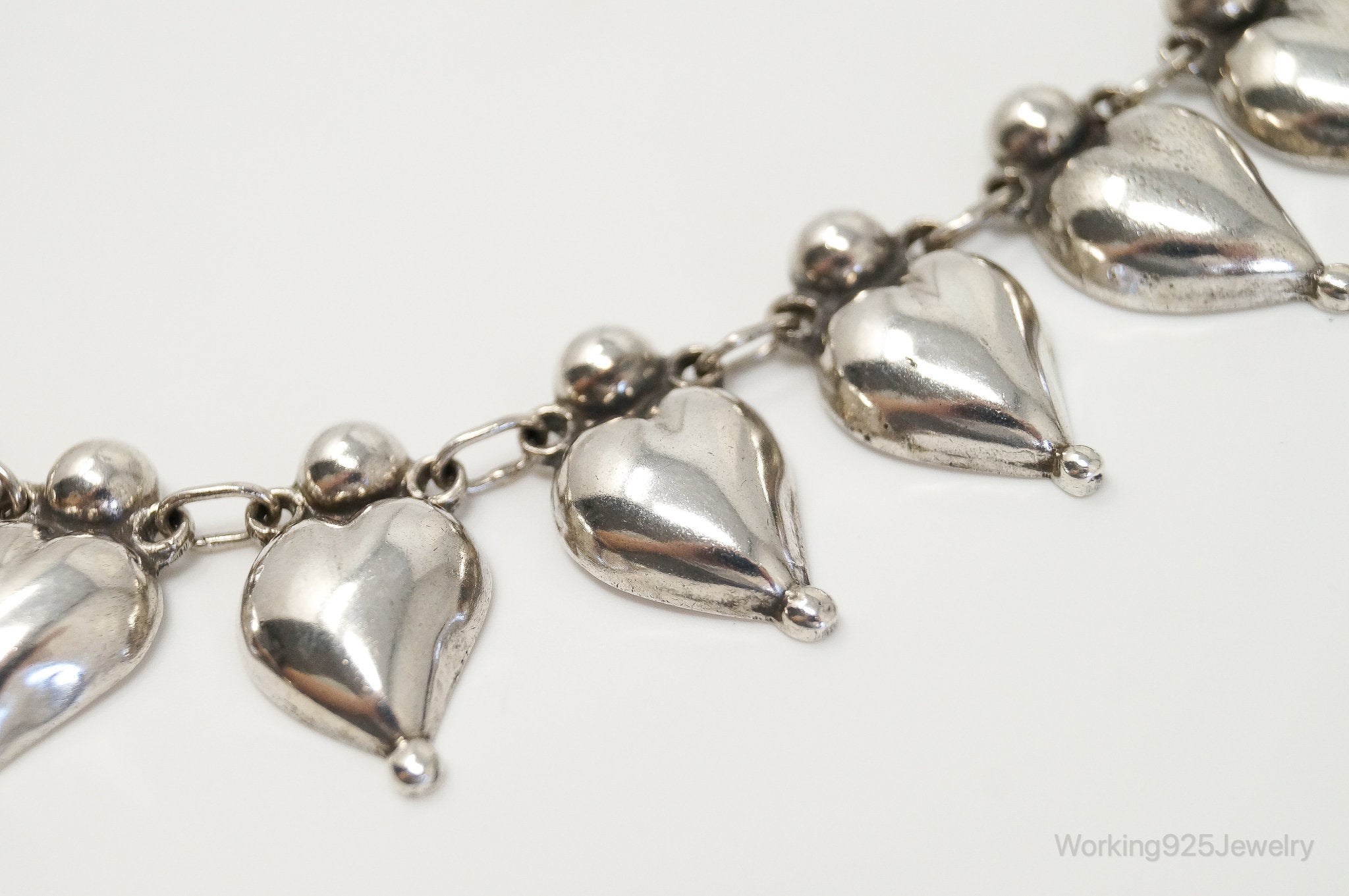 Vintage Mexico Modernist Puffy Heart Silver Necklace