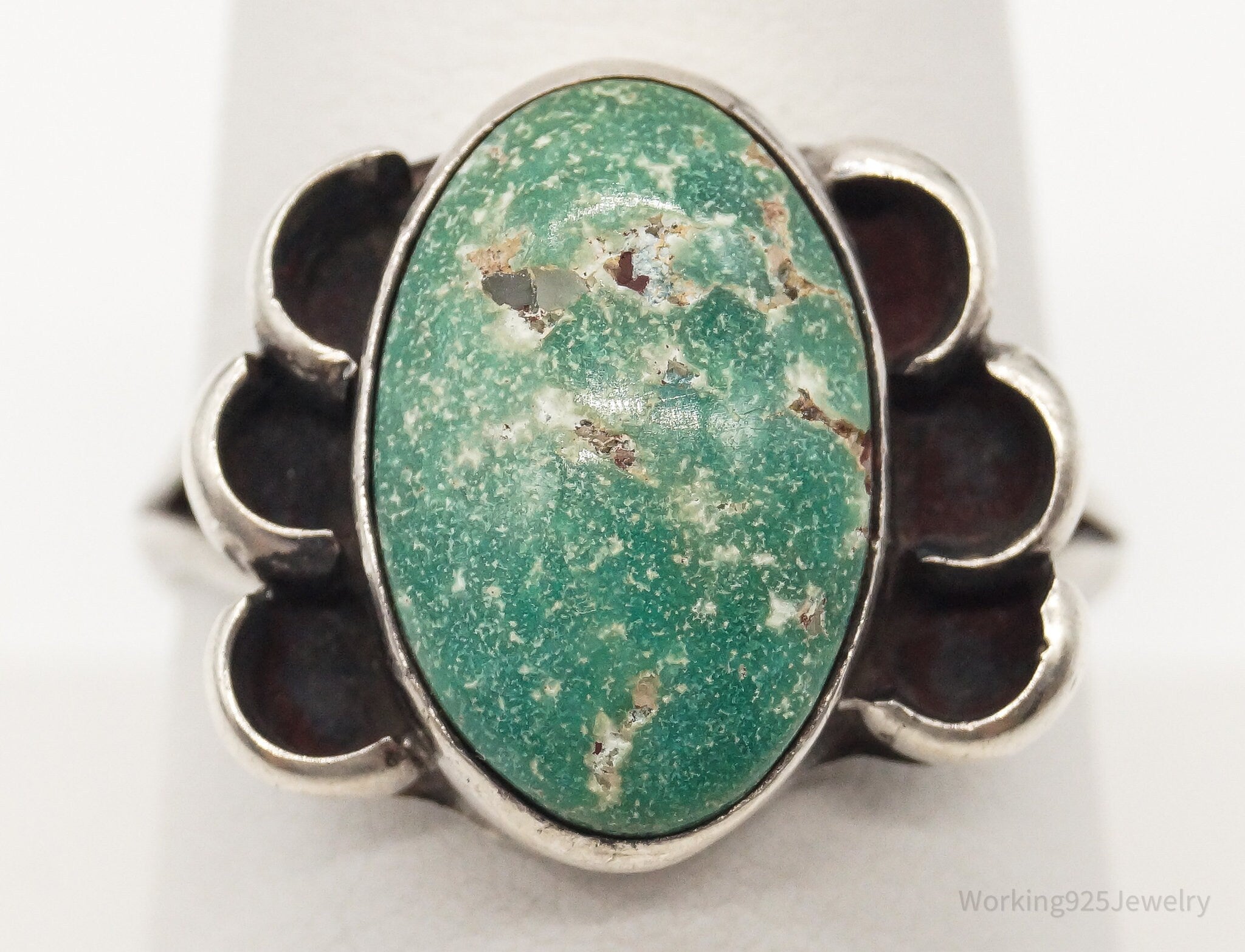 Vintage Native American Unsigned Turquoise Silver Ring - Size 8.75