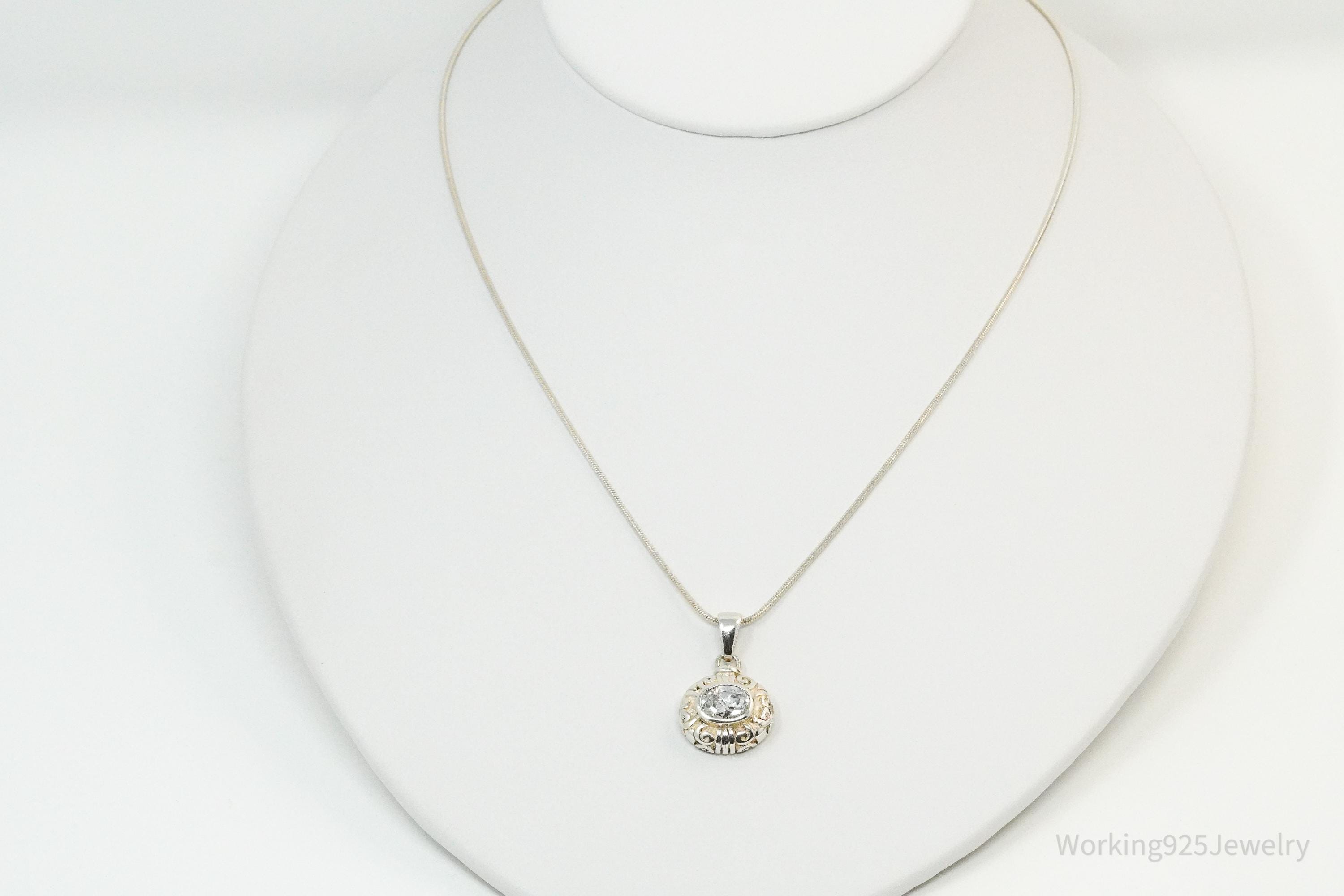 Vintage Cubic Zirconia Sterling Silver Necklace 18"