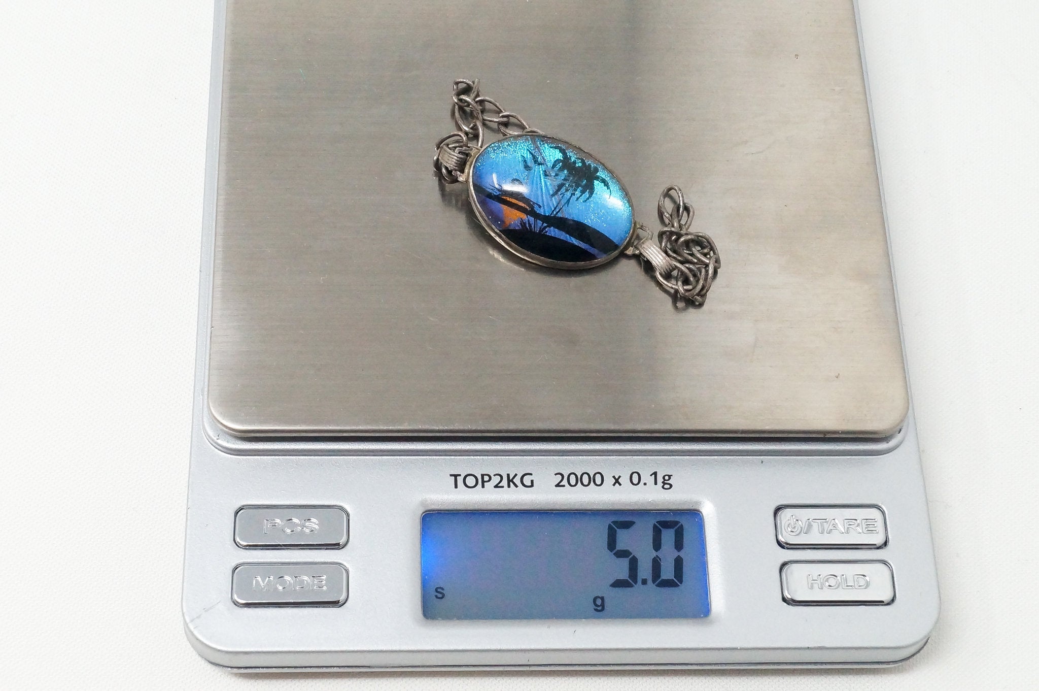 Antique Designer Hoffman Butterfly Wing Beach Scene Sterling Silver Bracelet