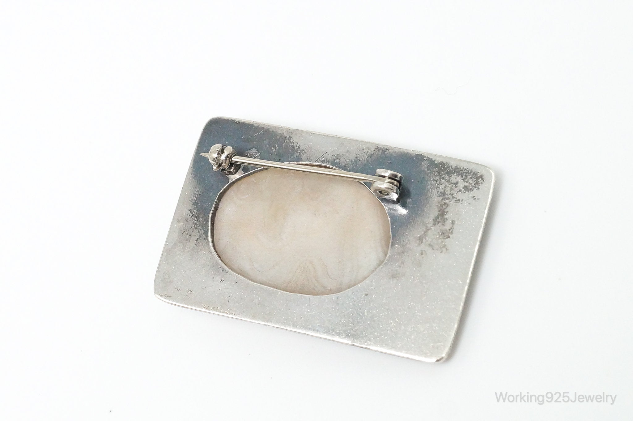 Vintage Modernist Large White Agate Sterling Silver Pin Brooch