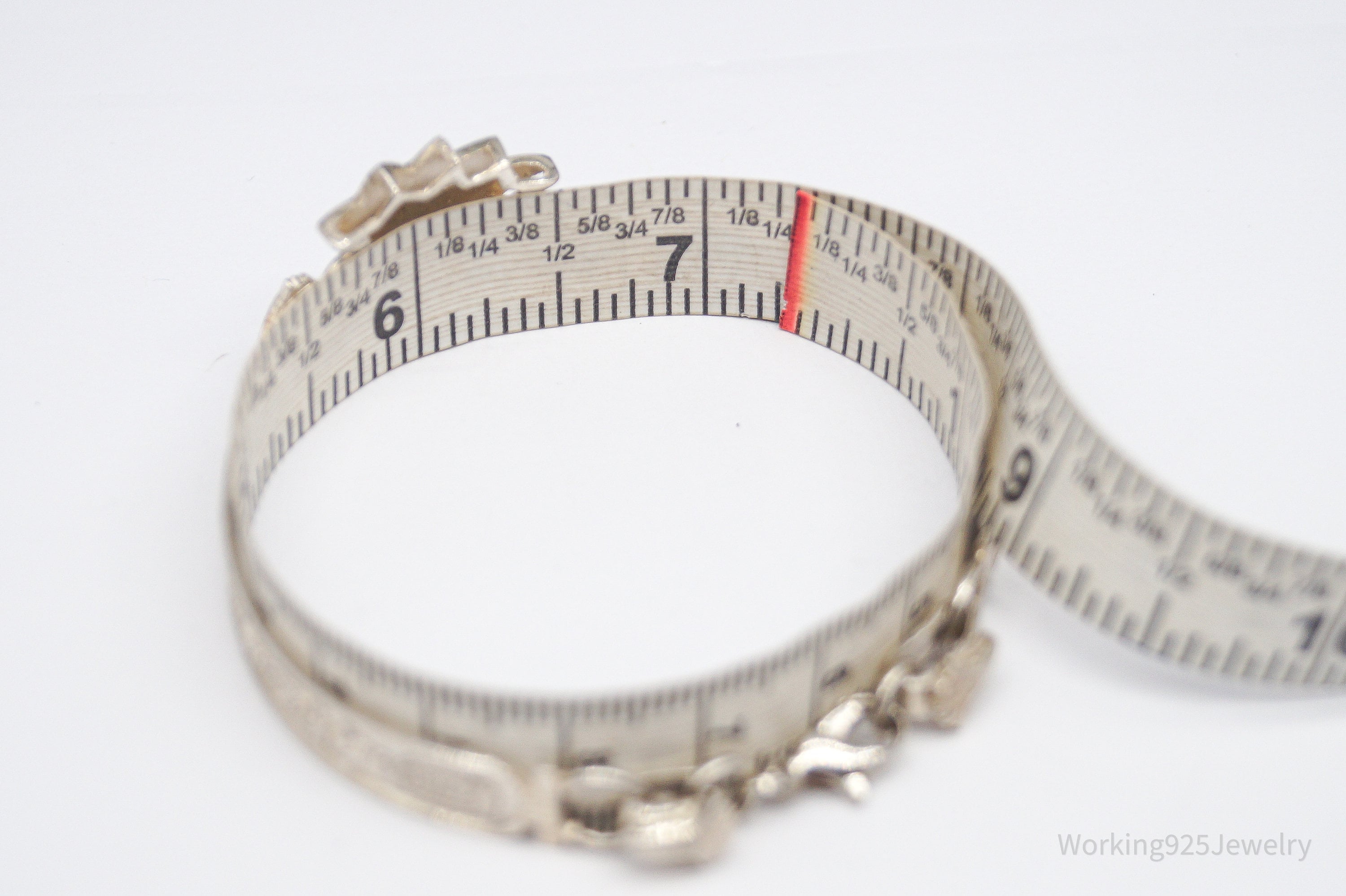 Vintage Egyptian Enamel Lotus & Cartouche Silver Bracelet - 7.25"