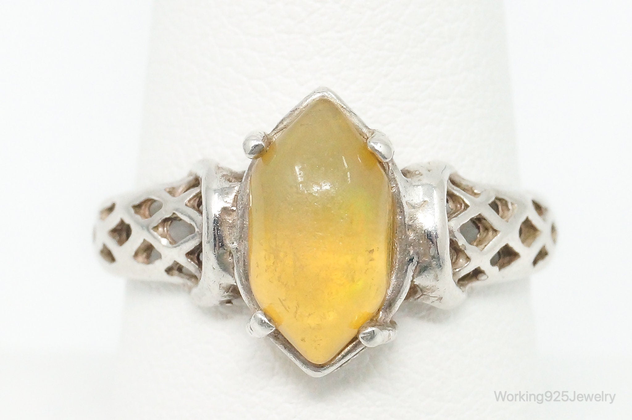 Yellow Opal Sterling Silver Ring - Size 9