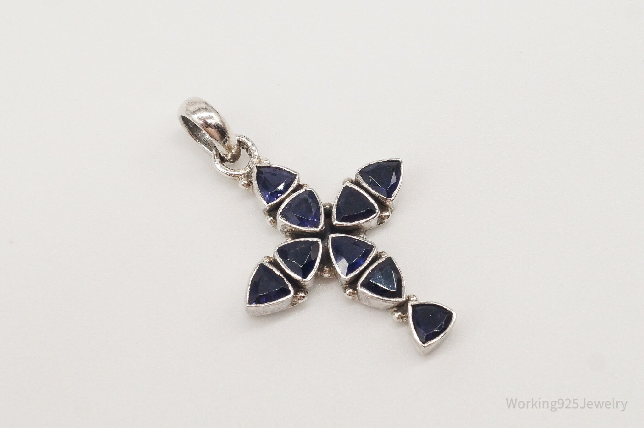 Vintage Iolite Cross Sterling Silver Pendant