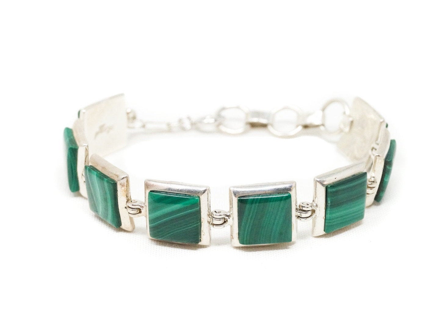 Vtg Native American Betty Thomas Sanel Malachite Sterling Silver Bracelet