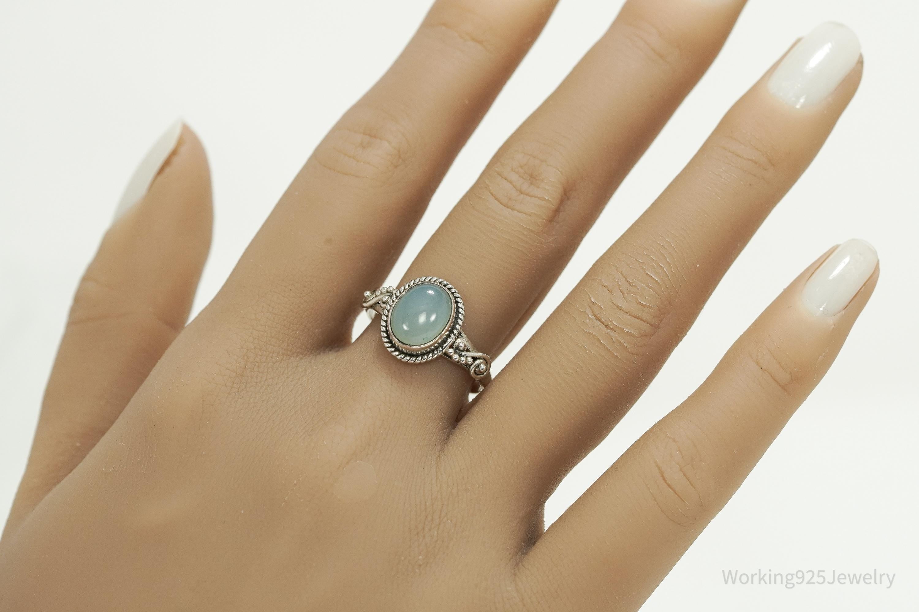 Vintage Aqua Chalcedony Sterling Silver Ring - Size 9