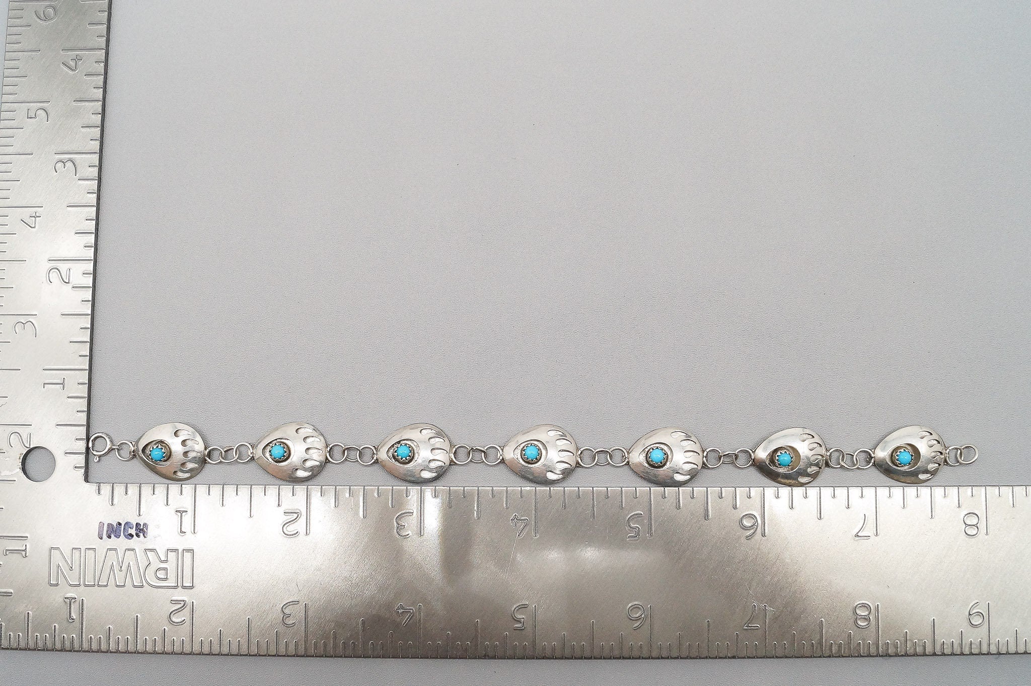 Vintage Native American Blue Turquoise Bear Paw Sterling Silver Bracelet