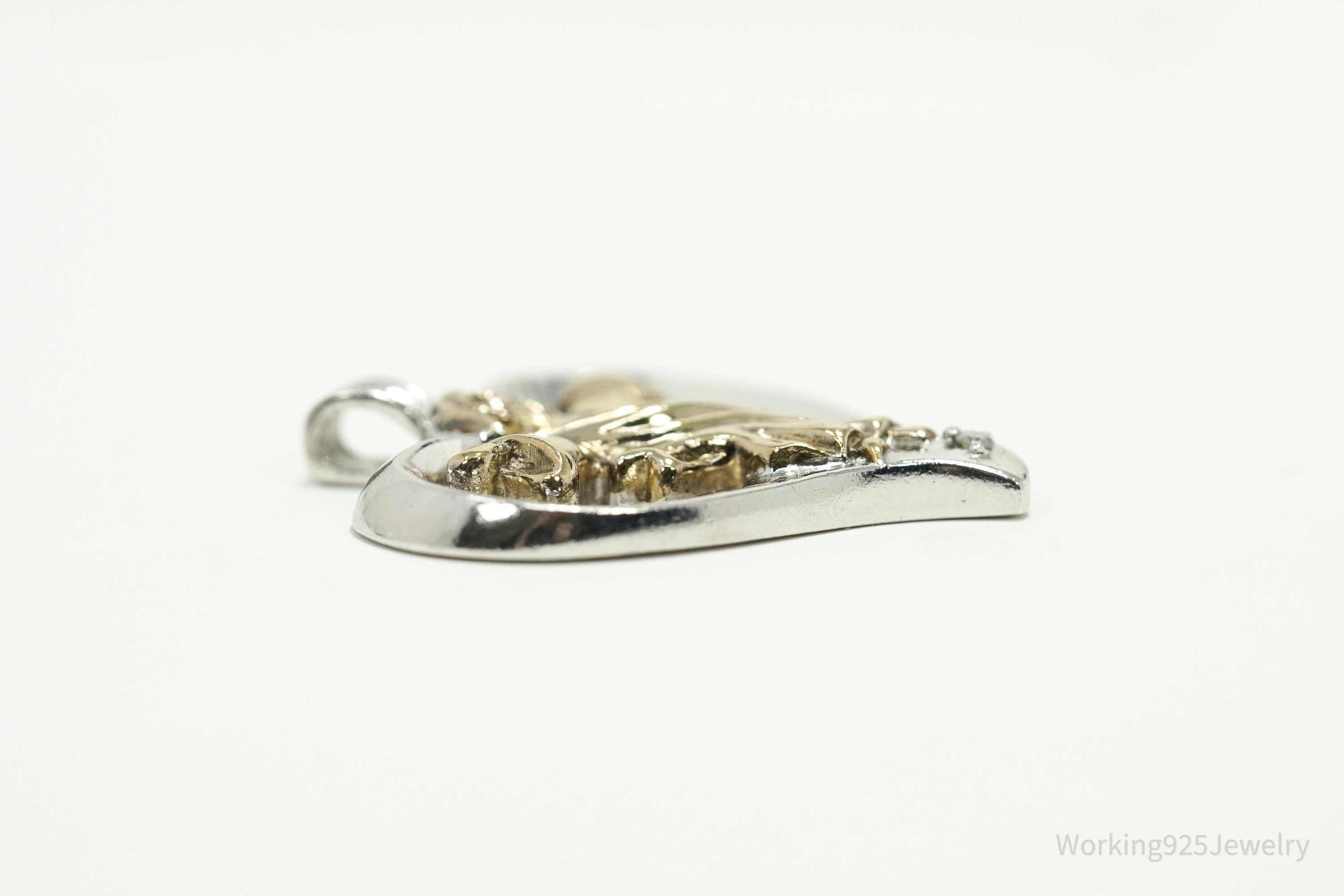 Vintage BGE "Our Father" Diamond Two Tone Sterling Silver Heart Pendant