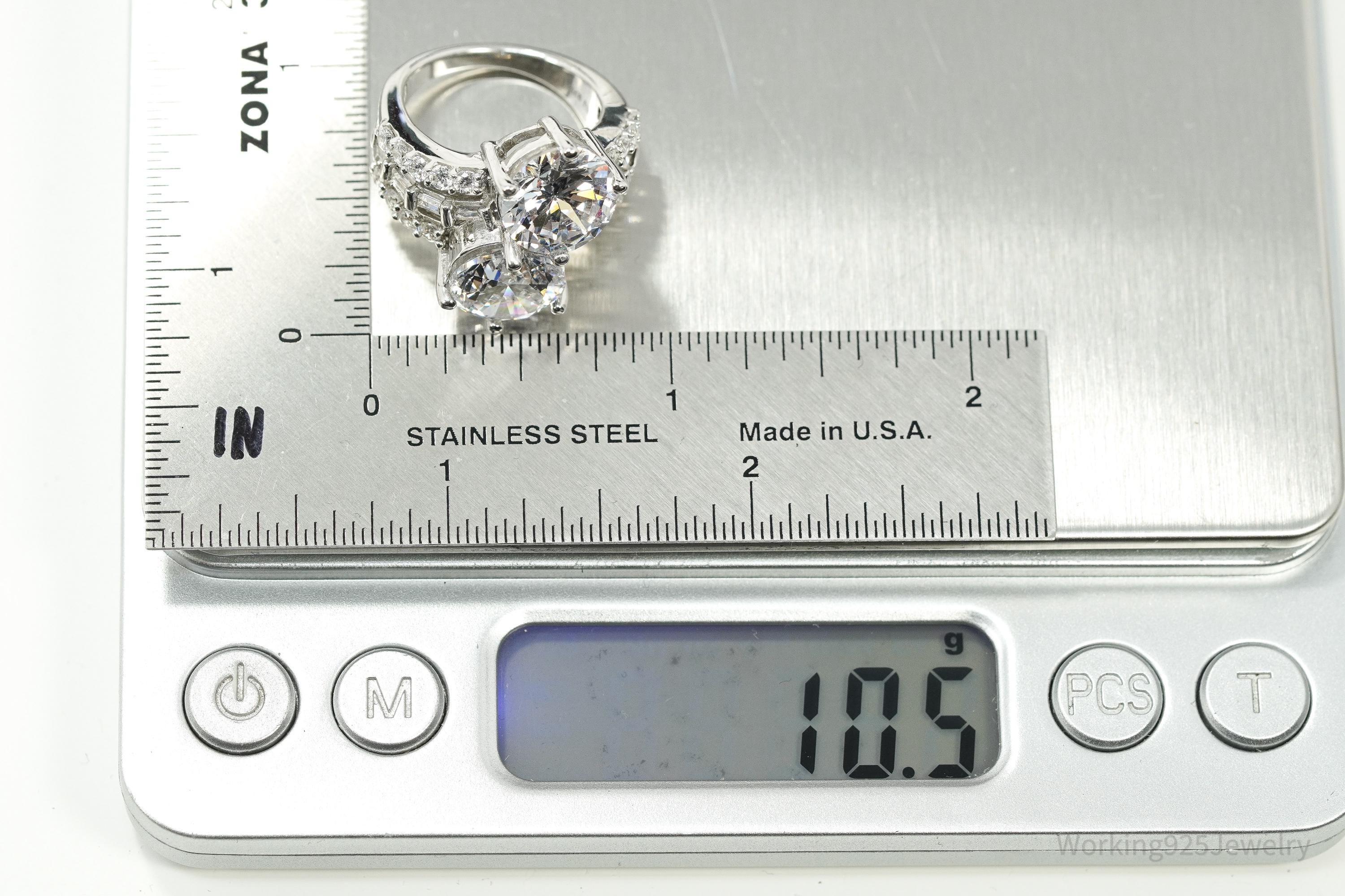 Vintage Cubic Zirconia Cluster Cocktail Sterling Silver Ring - Size 6
