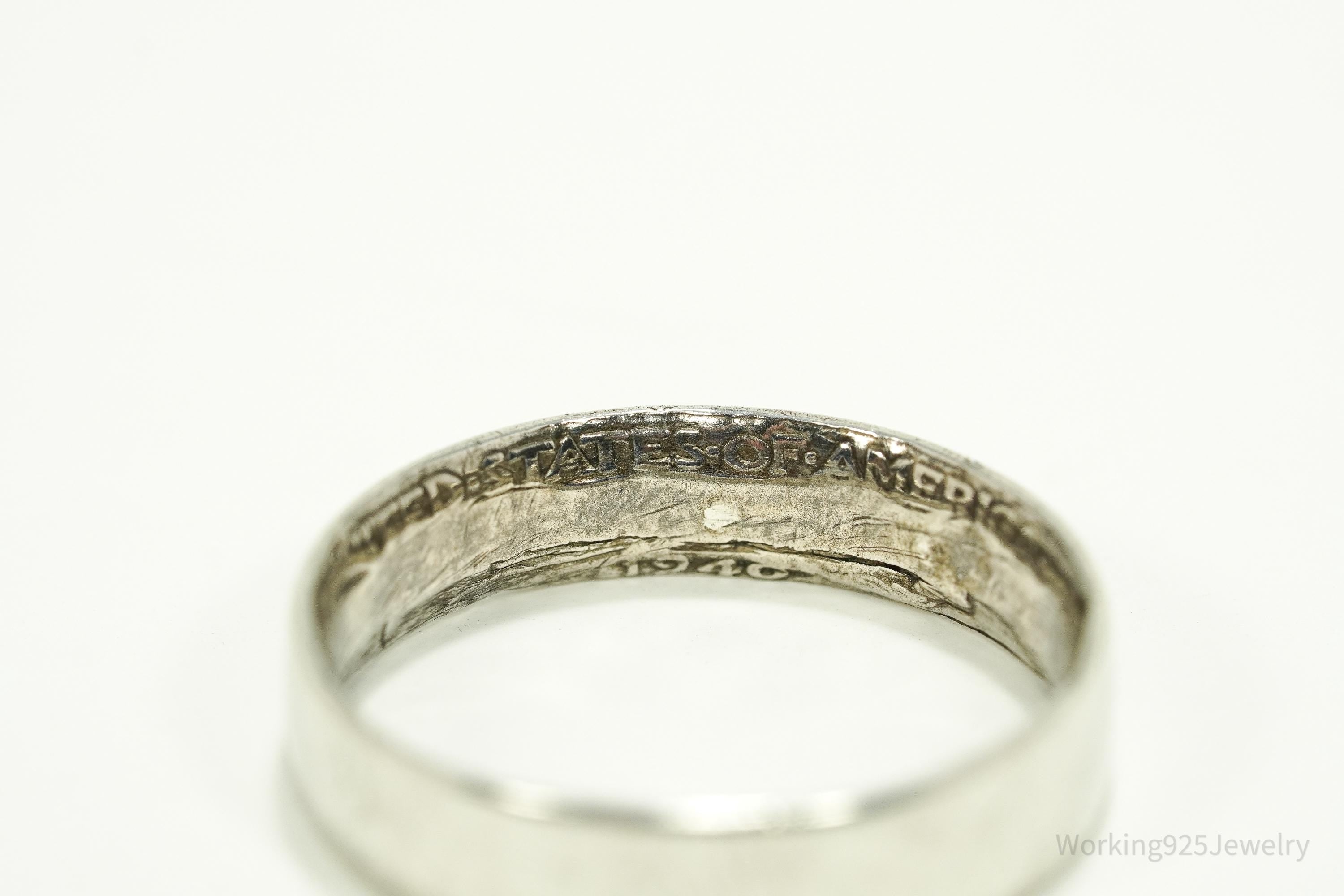 Vintage 1940 Half Dollar Silver Band Ring - Size 12
