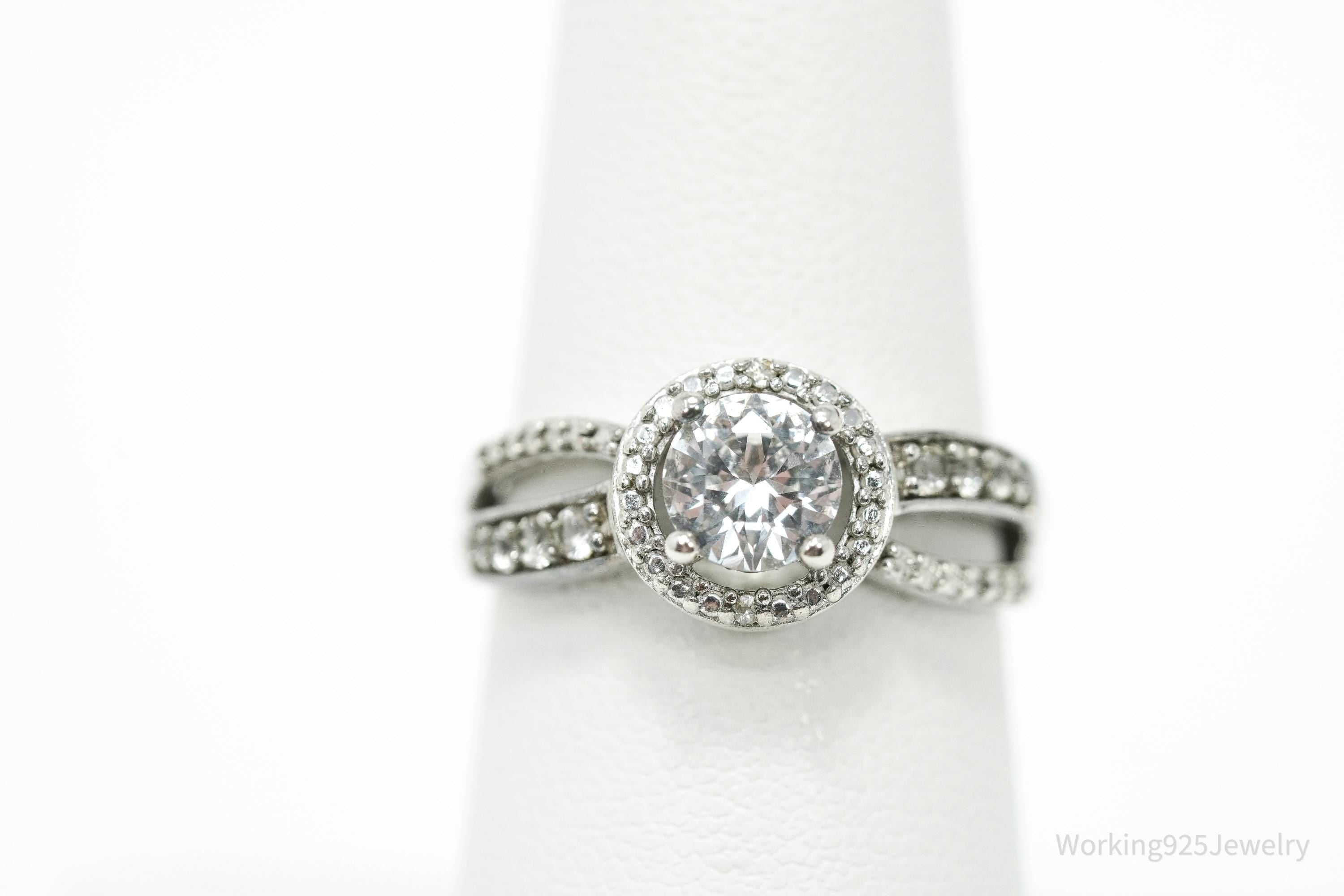 Vintage Cubic Zirconia Sterling Silver Ring - Size 7