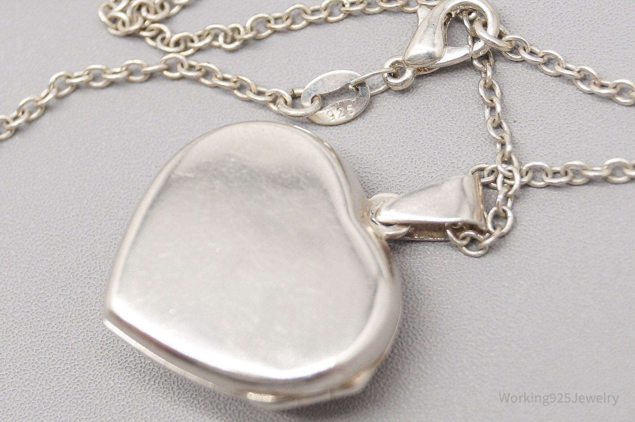 Vintage Large Heart Picture Locket Sterling Silver Necklace 18"