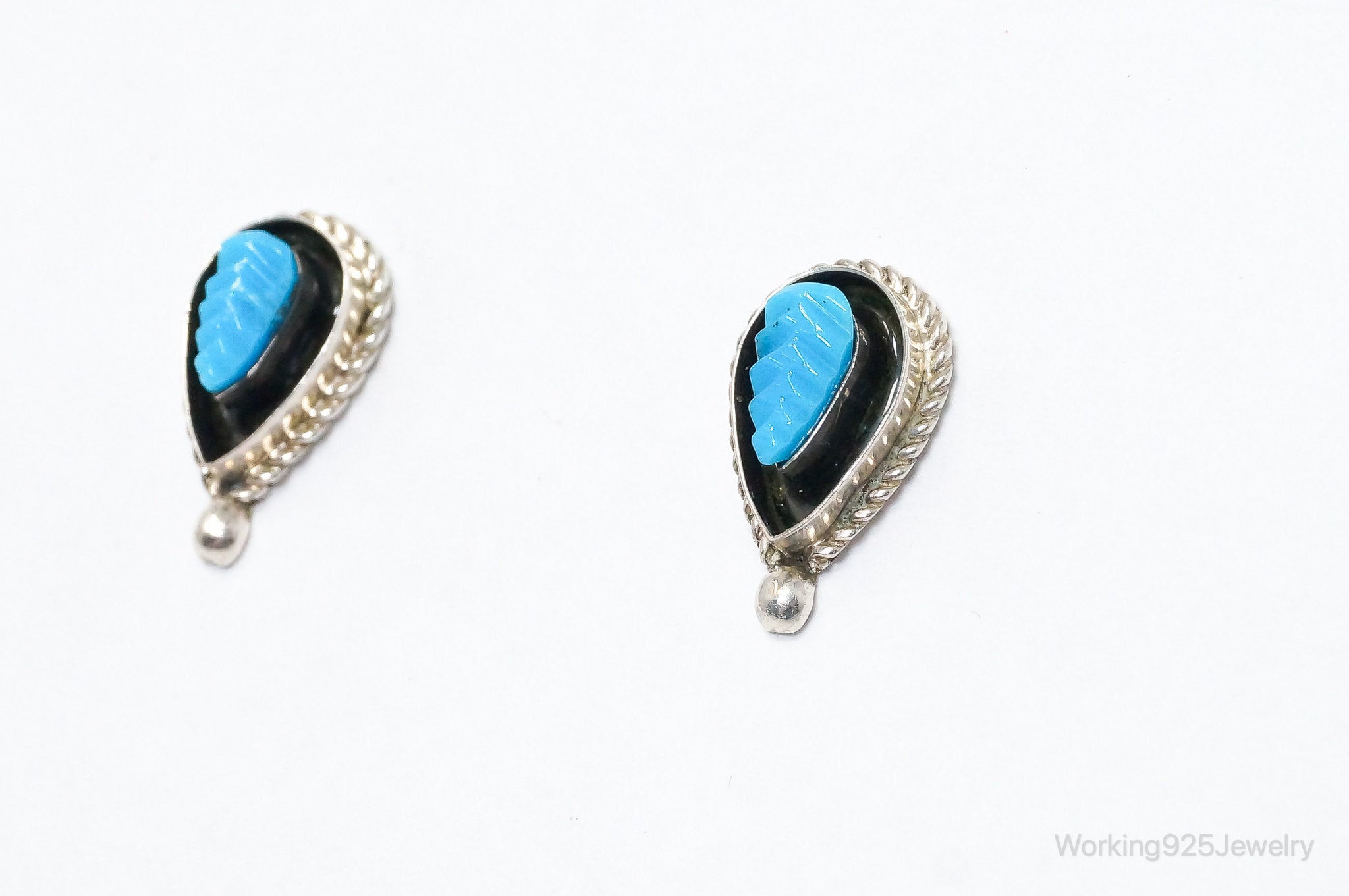 Vintage Native American Turquoise Sterling Silver Shadow Earrings