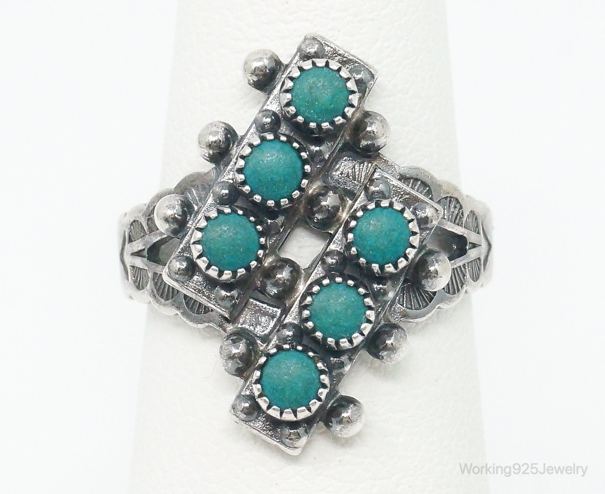 VTG Native American Turquoise Unsigned Sterling Silver Ring SZ 6.5