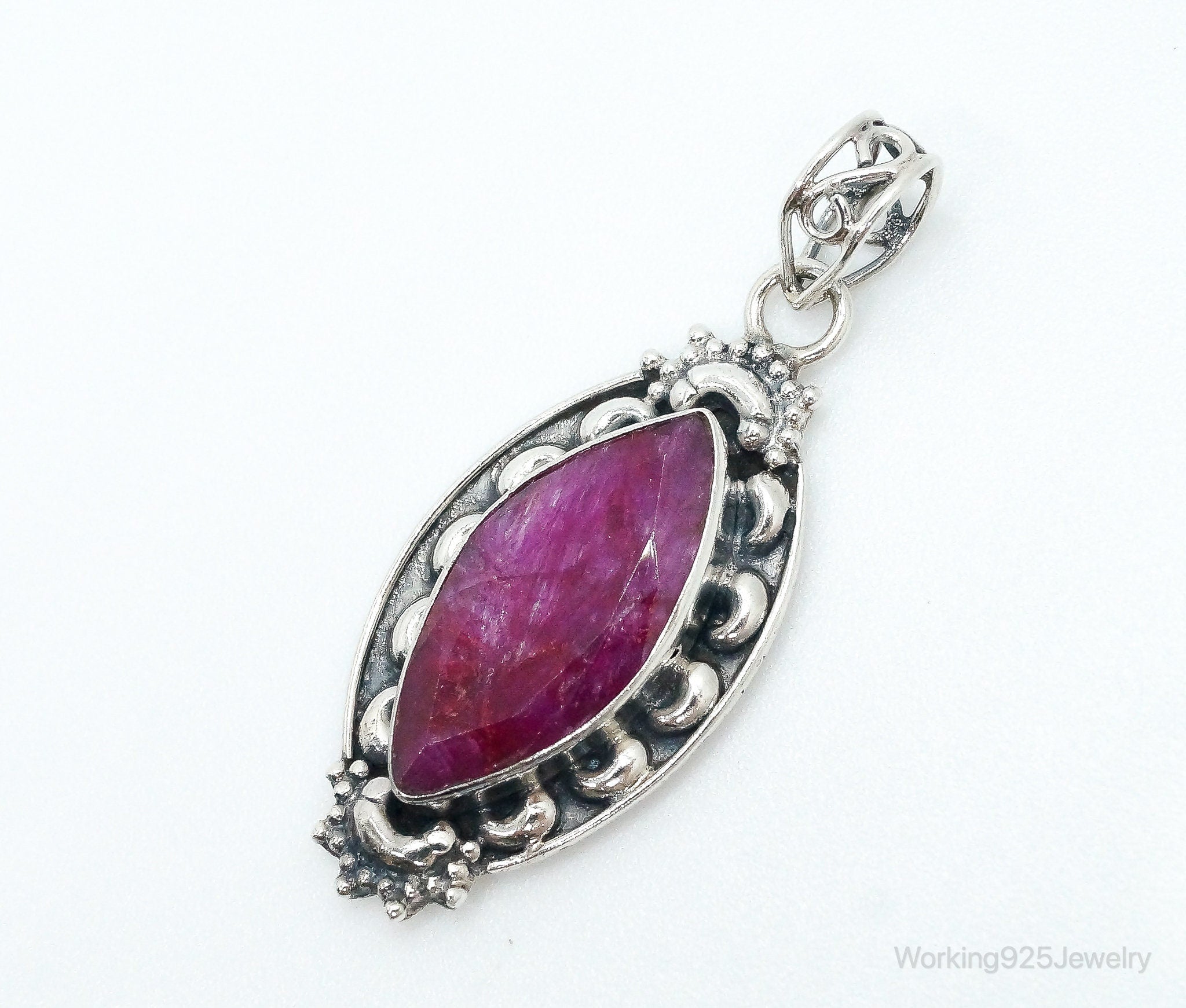 Vintage Large Natural Ruby Sterling Silver Pendant