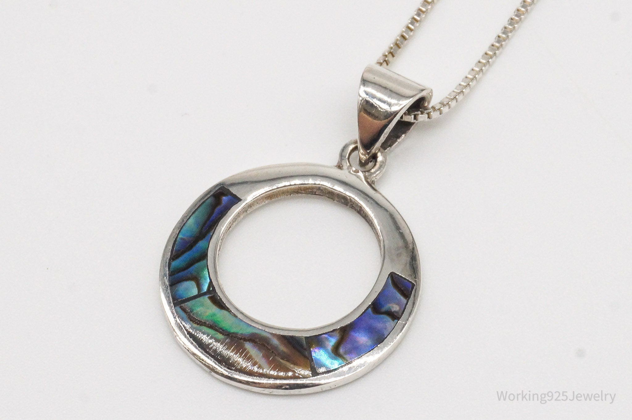 Vintage Paua Abalone Shell Sterling Silver Necklace