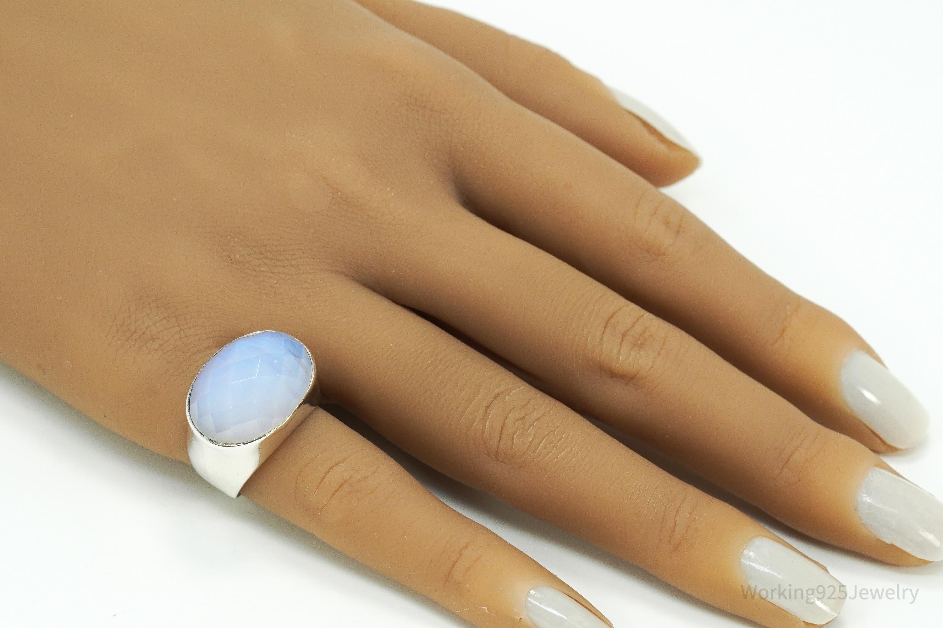 Vintage Large Opalite Sterling Silver Ring - Size 6.25