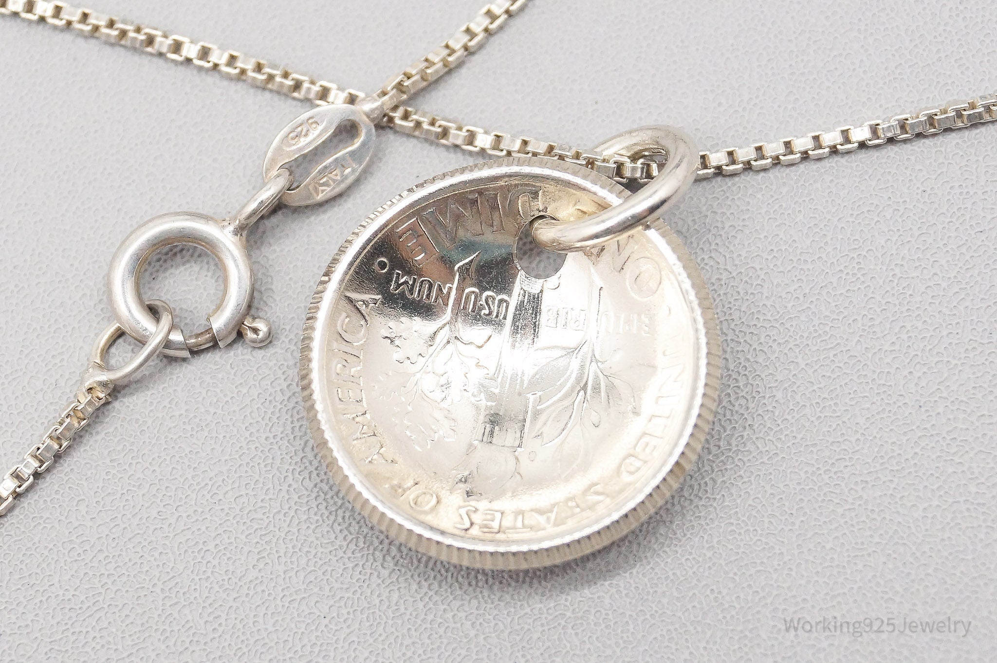 Vintage 1954 Dime Pendant - Sterling Silver Chain Necklace 18"