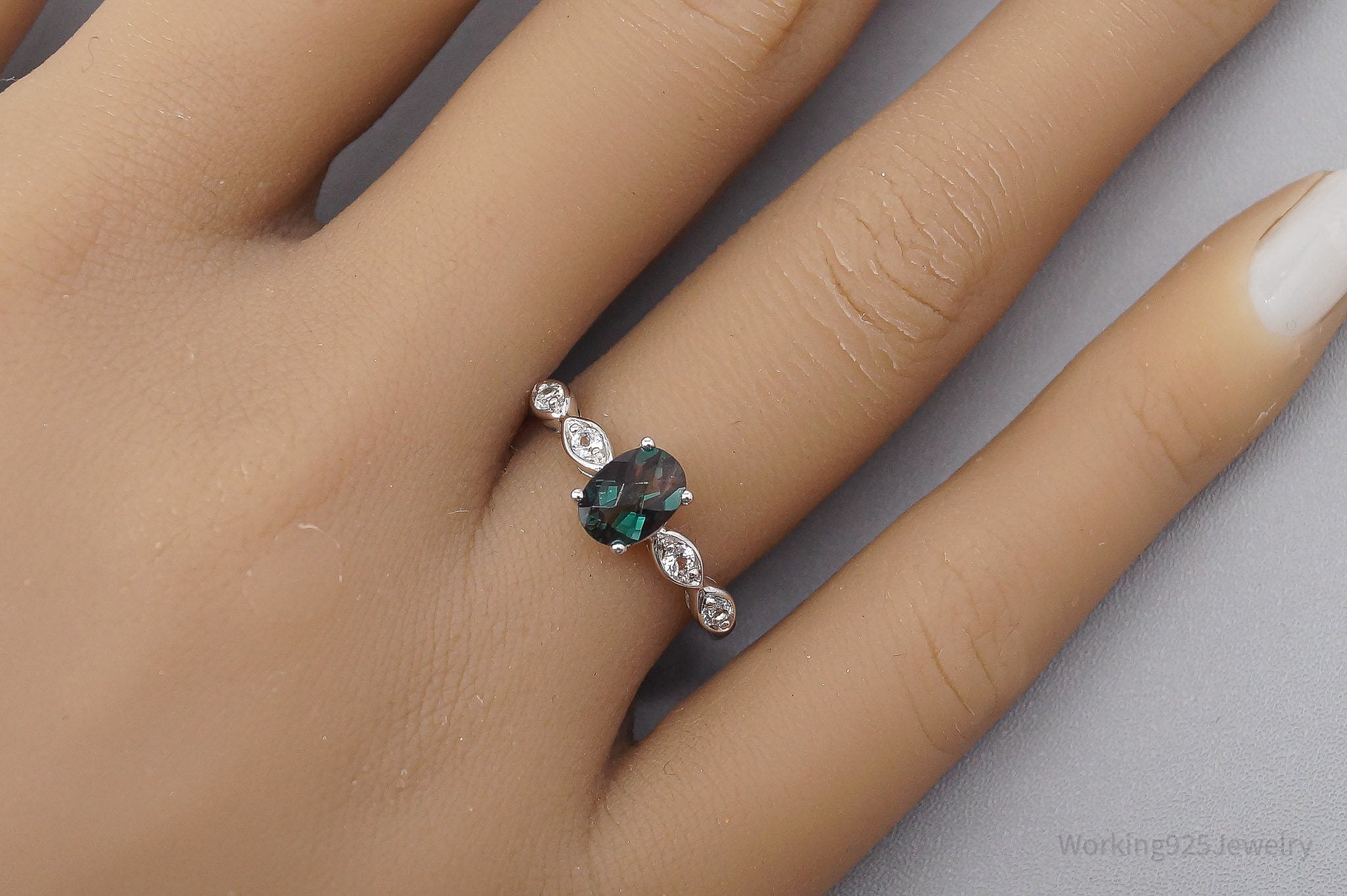 JTV TGGC Teal Stone & White Topaz Sterling Silver Ring - Size 7