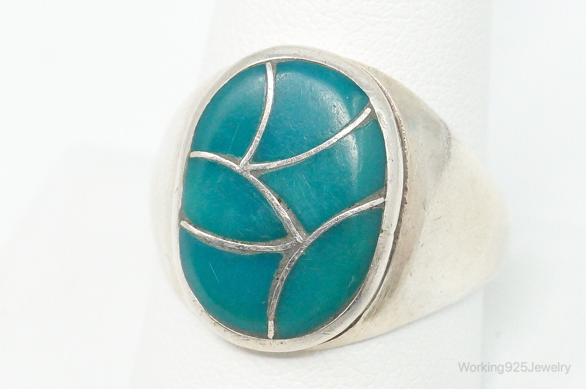 Vintage Native American DB Turquoise Sterling Silver Ring SZ 10.5