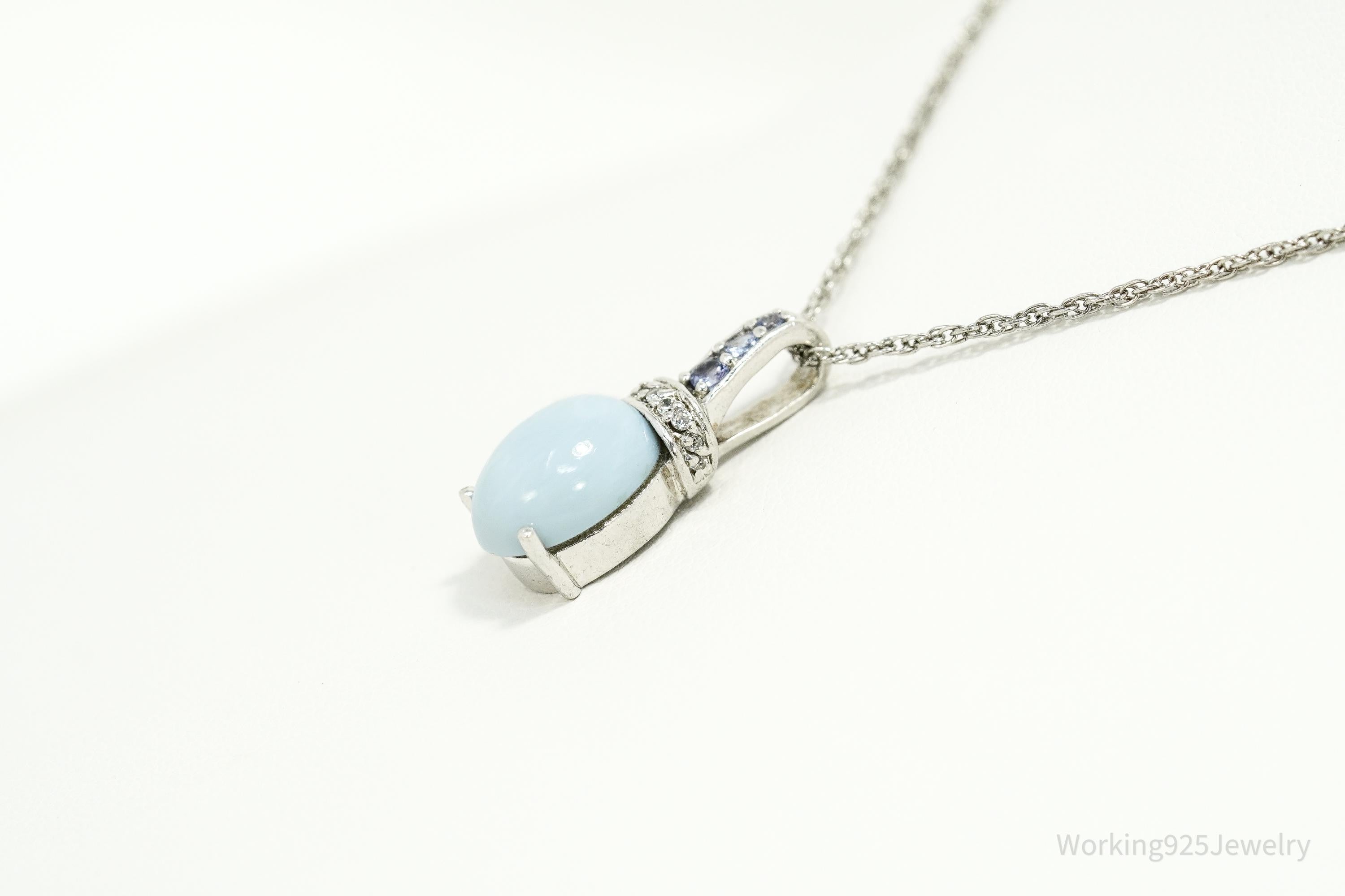 BBJ Blue Larimar, Tanzanite, And White Topaz Sterling Silver Necklace 18"
