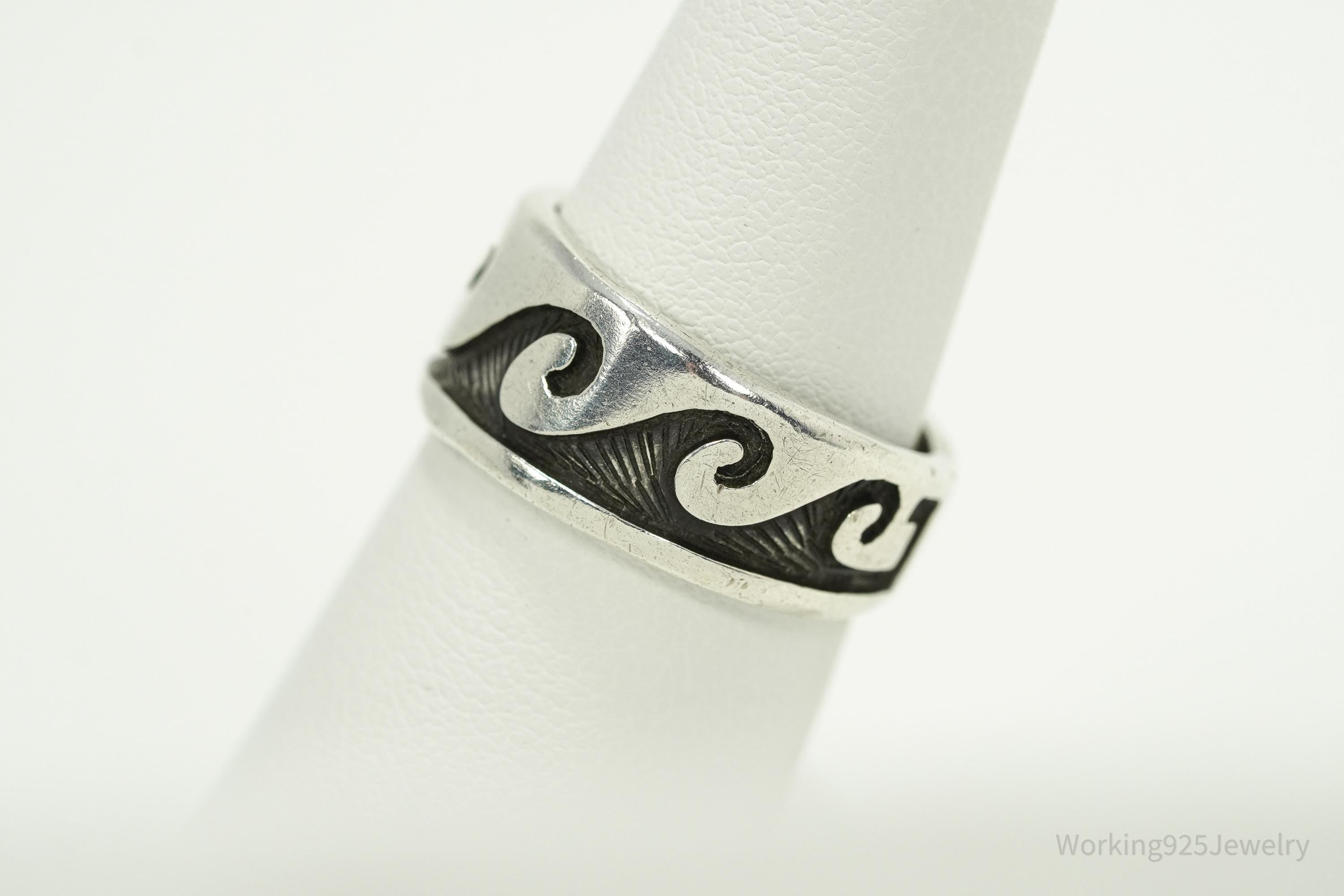 Vintage Native American Waves Sterling Silver Band Ring - Size 6.5