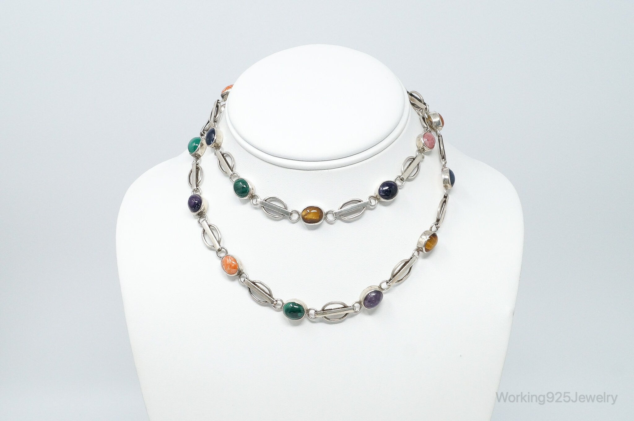 Vintage Modernist Multi Gem Sterling Silver Necklace