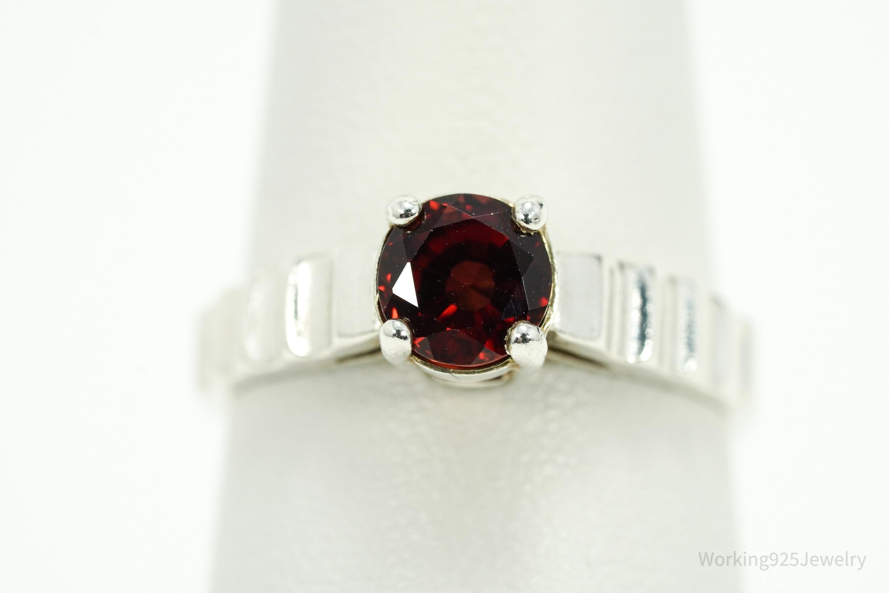 Vintage Garnet Sterling Silver Ring - Size 7.25