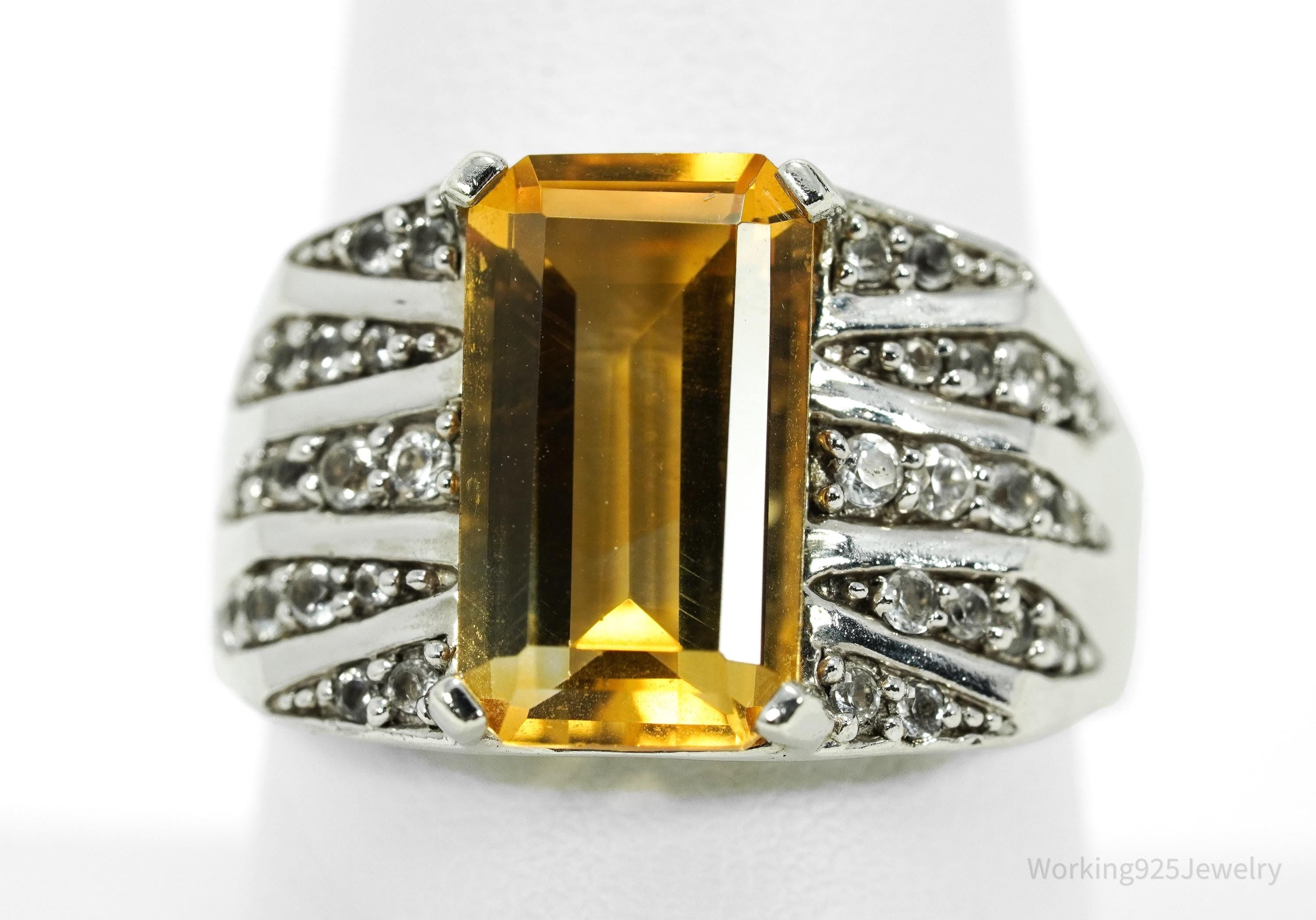 Vintage V3 Citrine & White Topaz Sterling Silver Ring - Size 9.25