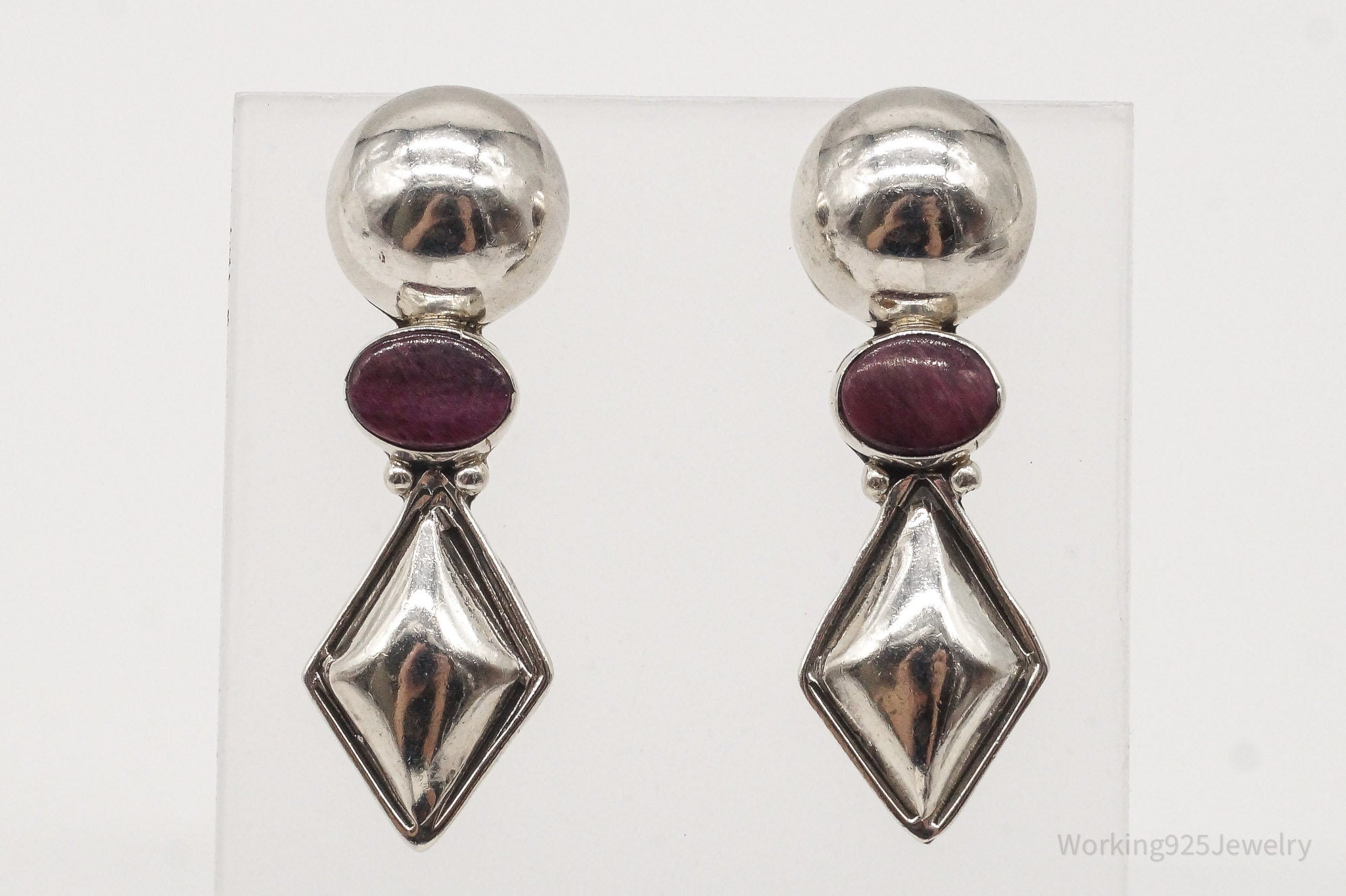 Vintage Long Amethyst Silver Earrings