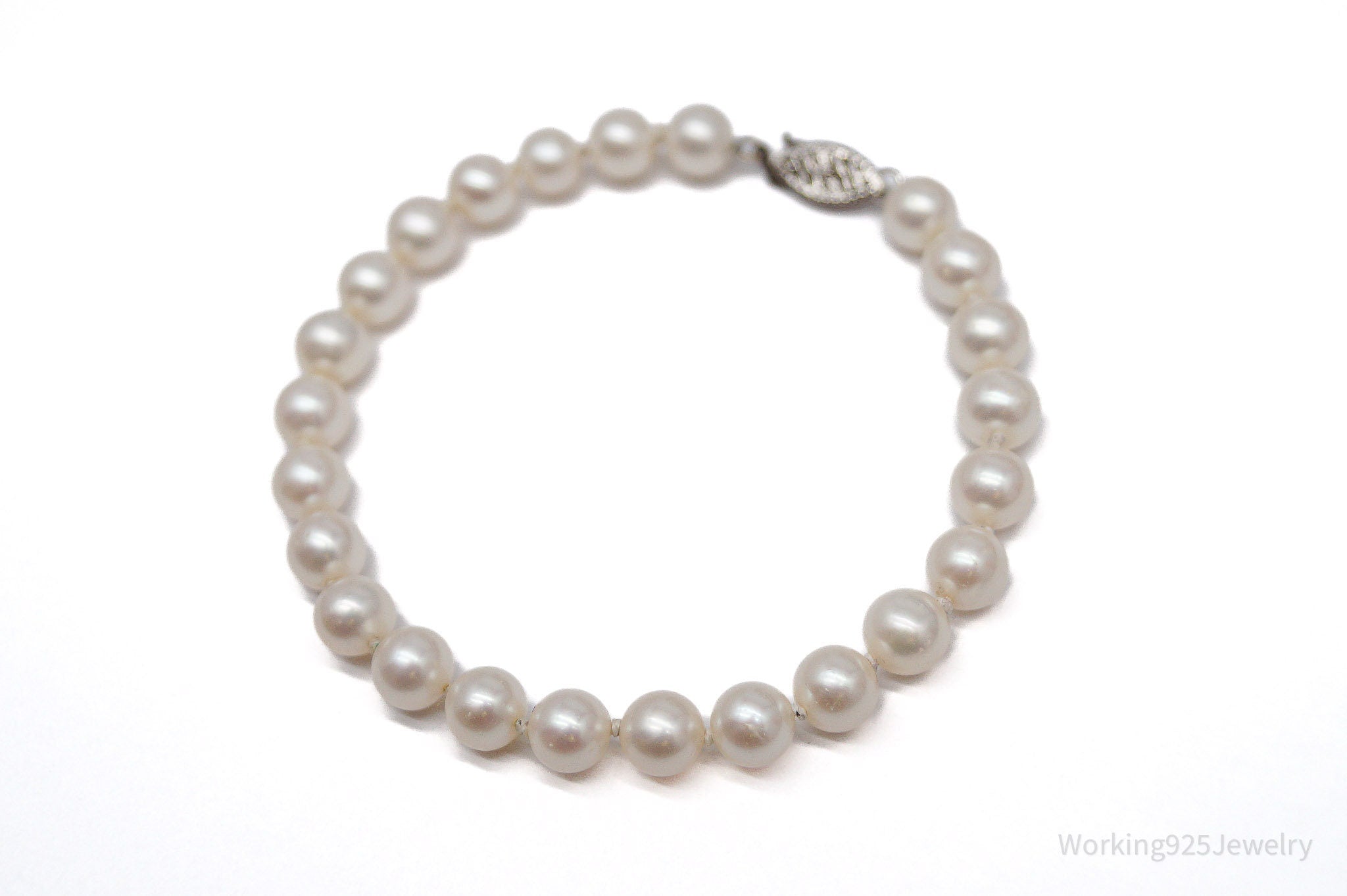 Vintage Pearl 14K White Gold Bracelet - 7 5/8"