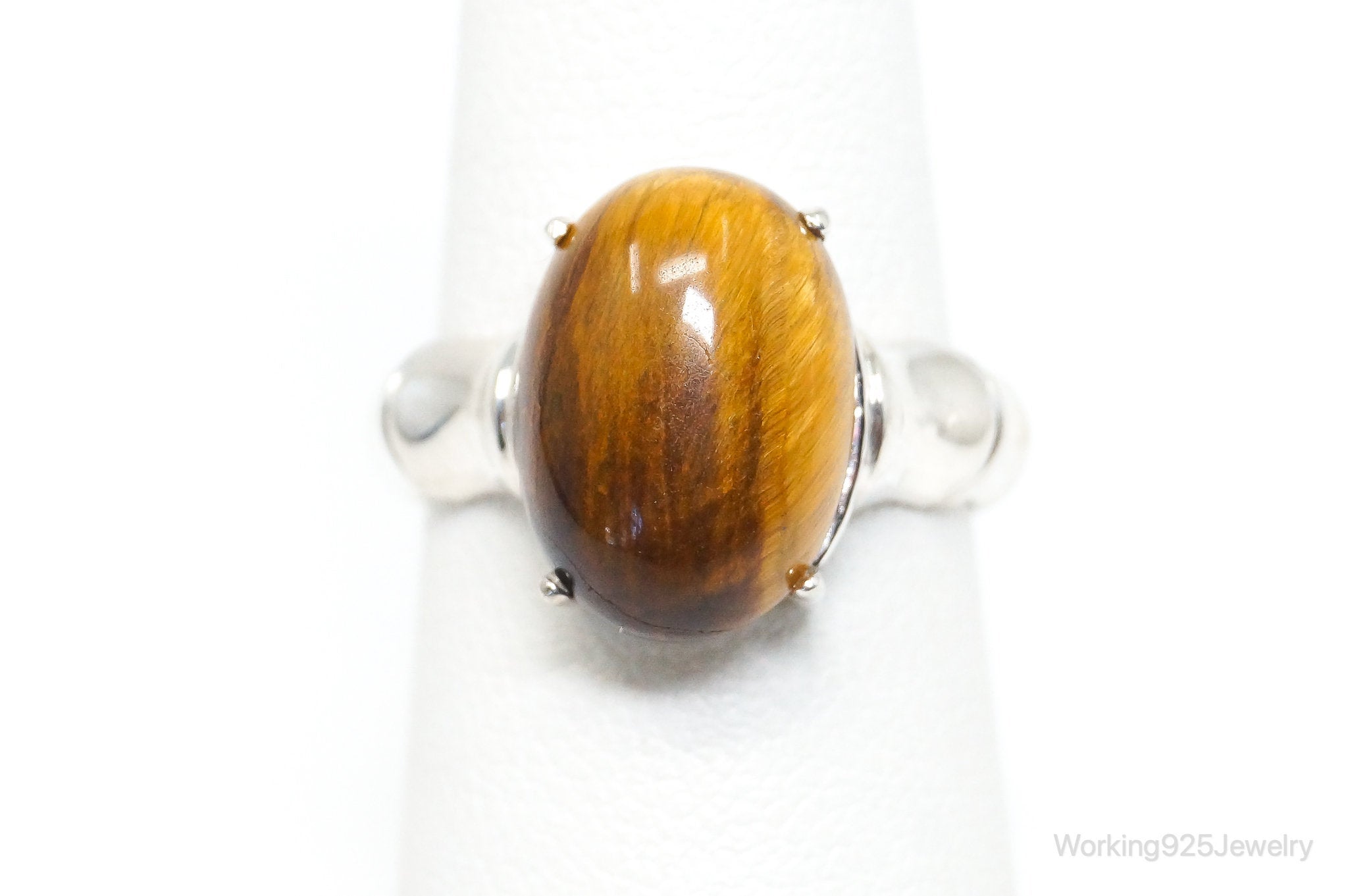 Vintage Tigers Eye Bamboo Design Sterling Silver Ring - Size 6