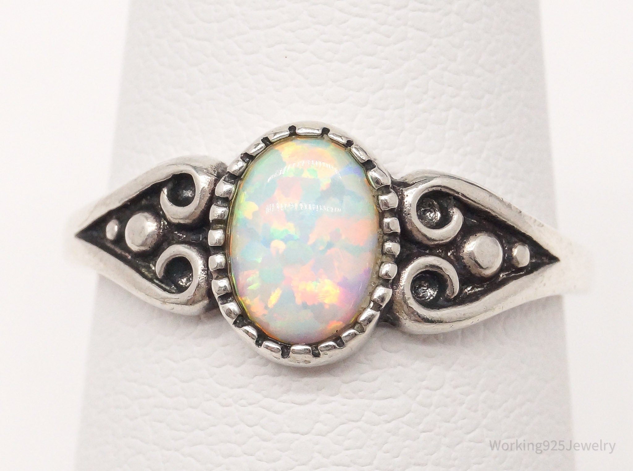 Vintage Designer WMCO Opal Hearts Sterling Silver Ring - Size 6.25