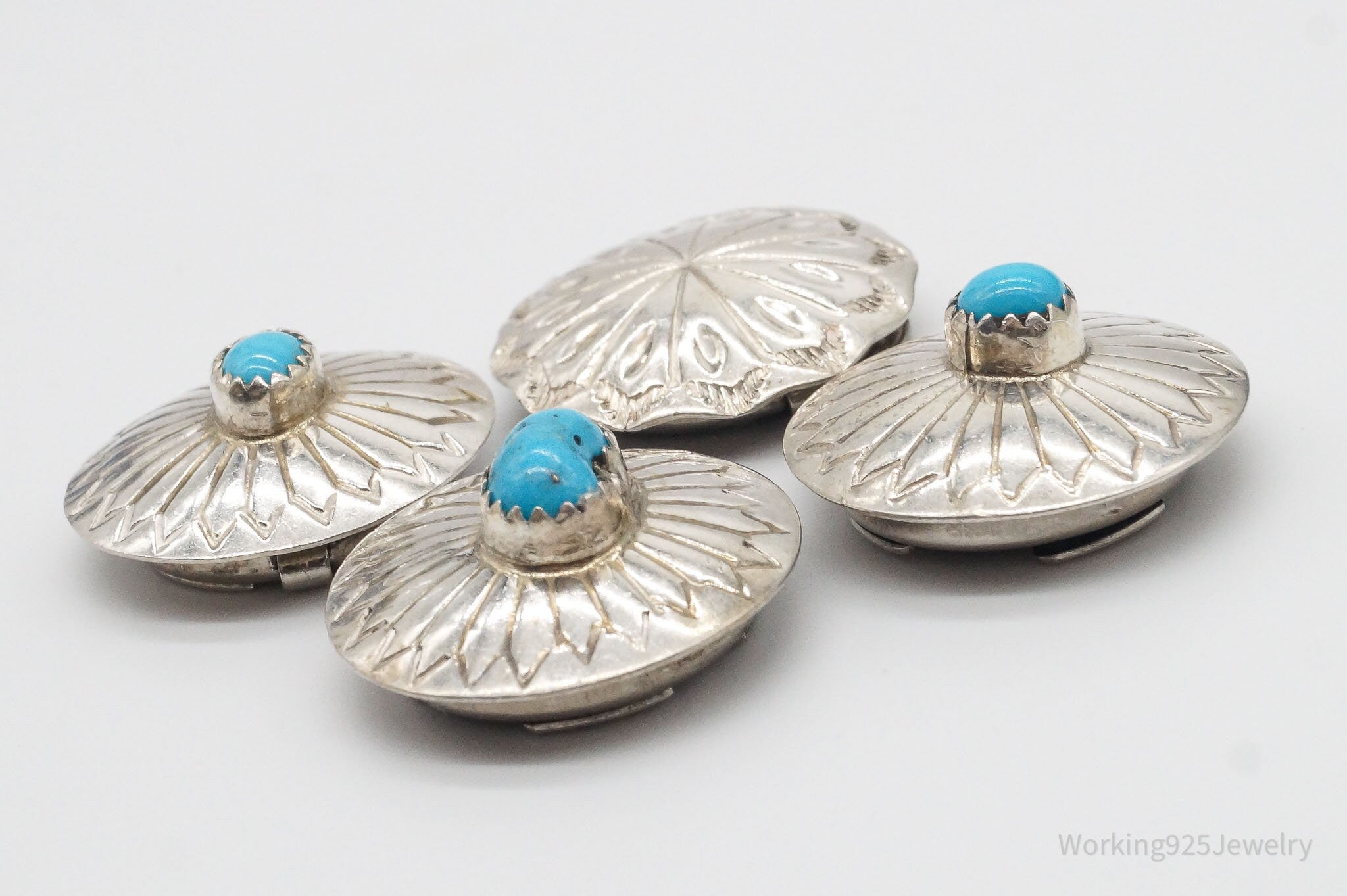 Vintage Native American Unsigned Turquoise Silver Button Covers