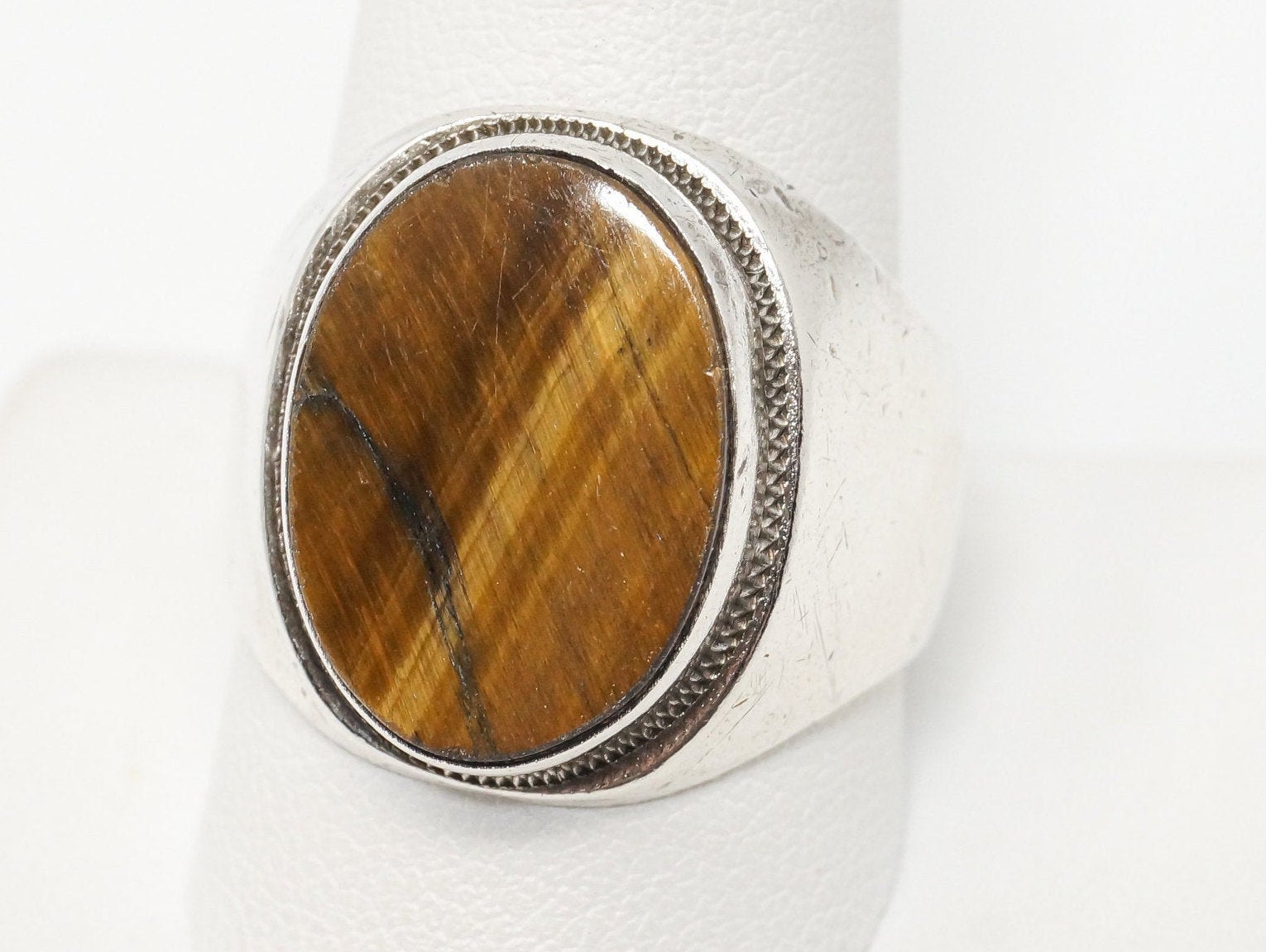 Vintage Tigers Eye Modern Sterling Silver Ring - Sz 11