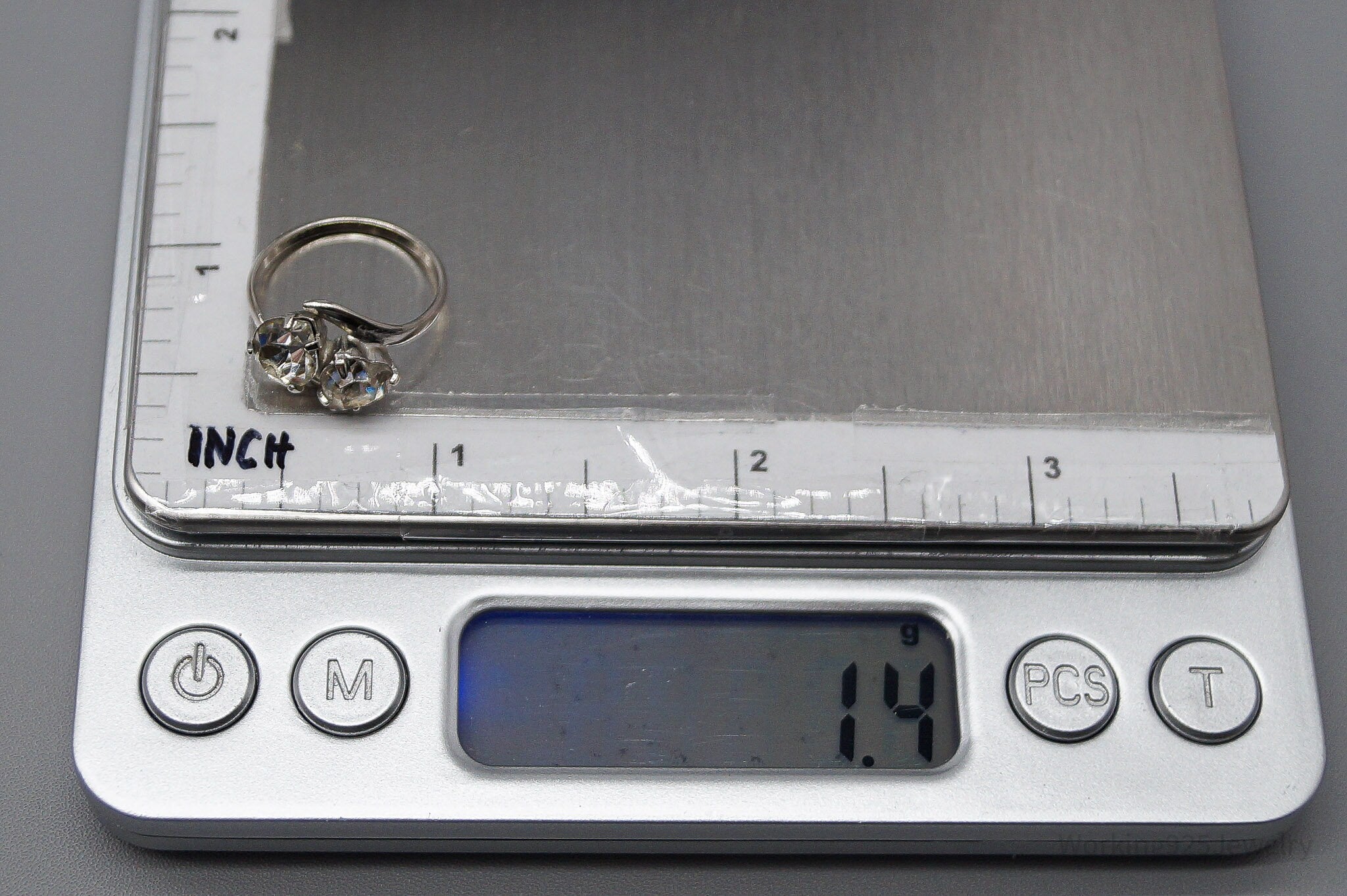 Vintage 1950s McGrath Hamin Rhinestone Hearts Sterling Silver Ring - Size 4.25