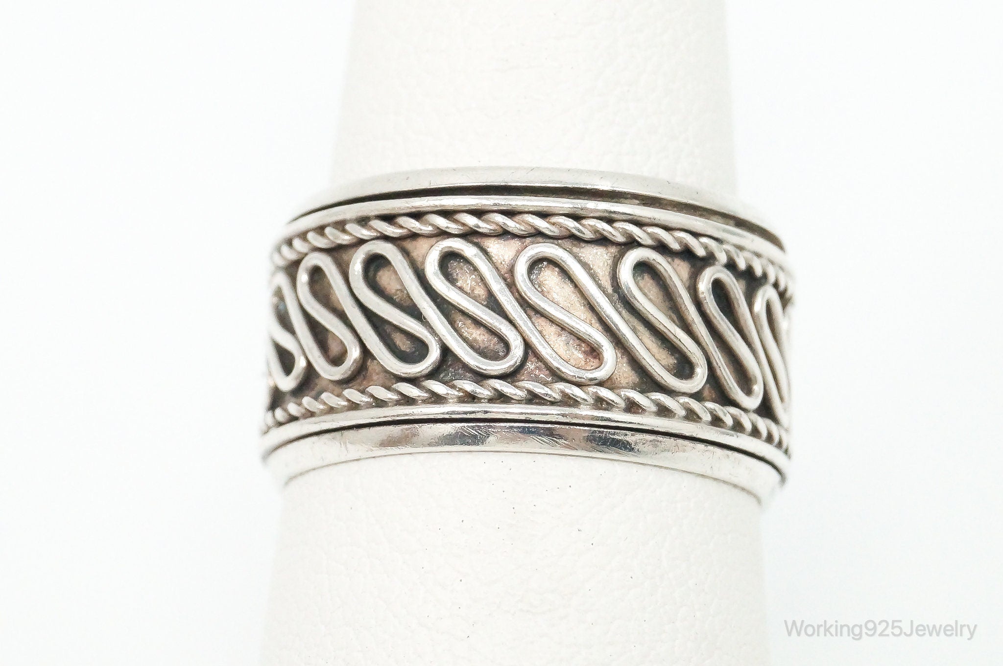 Vintage Wire Rope Sterling Silver Spinner Band Ring Size 7.5