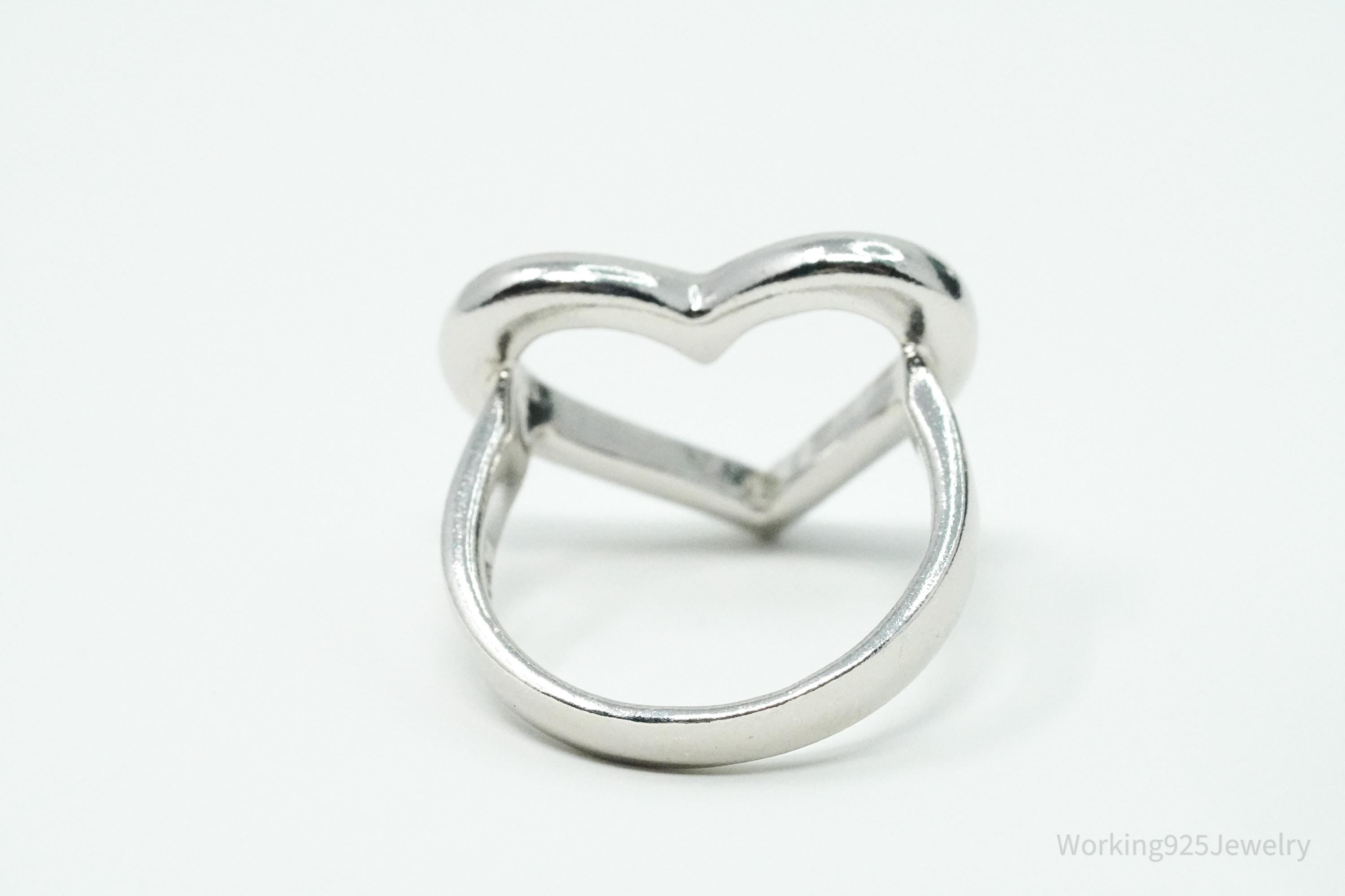 Vintage Large Heart Sterling Silver Ring - Size 7.25