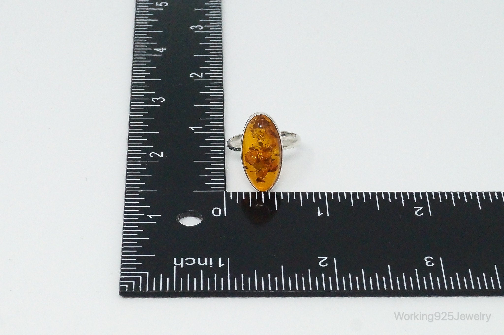 Vintage Large Baltic Amber Sterling Silver Ring - Size 6.25