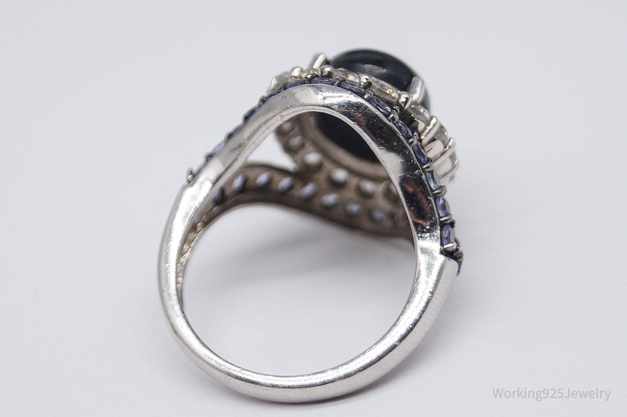 Blue Star Sapphire Iolite White Topaz Sterling Silver Ring - Size 7