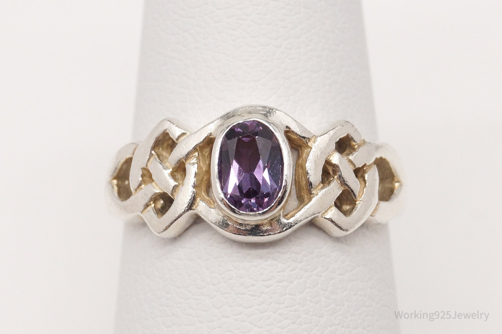 Vintage Synthetic Alexandrite Celtic Knot Sterling Silver Ring - Size 7