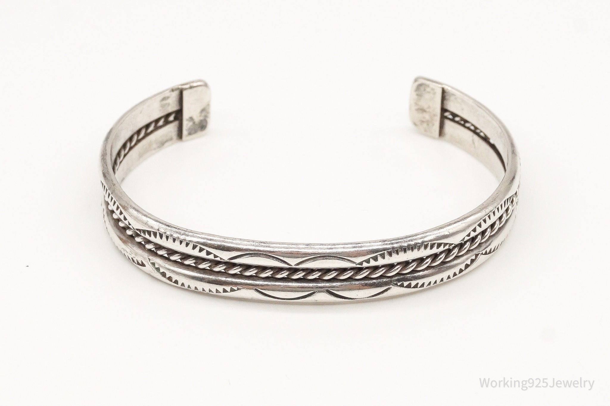 Vintage Native American Sterling Silver Rope Cable Cuff Bracelet