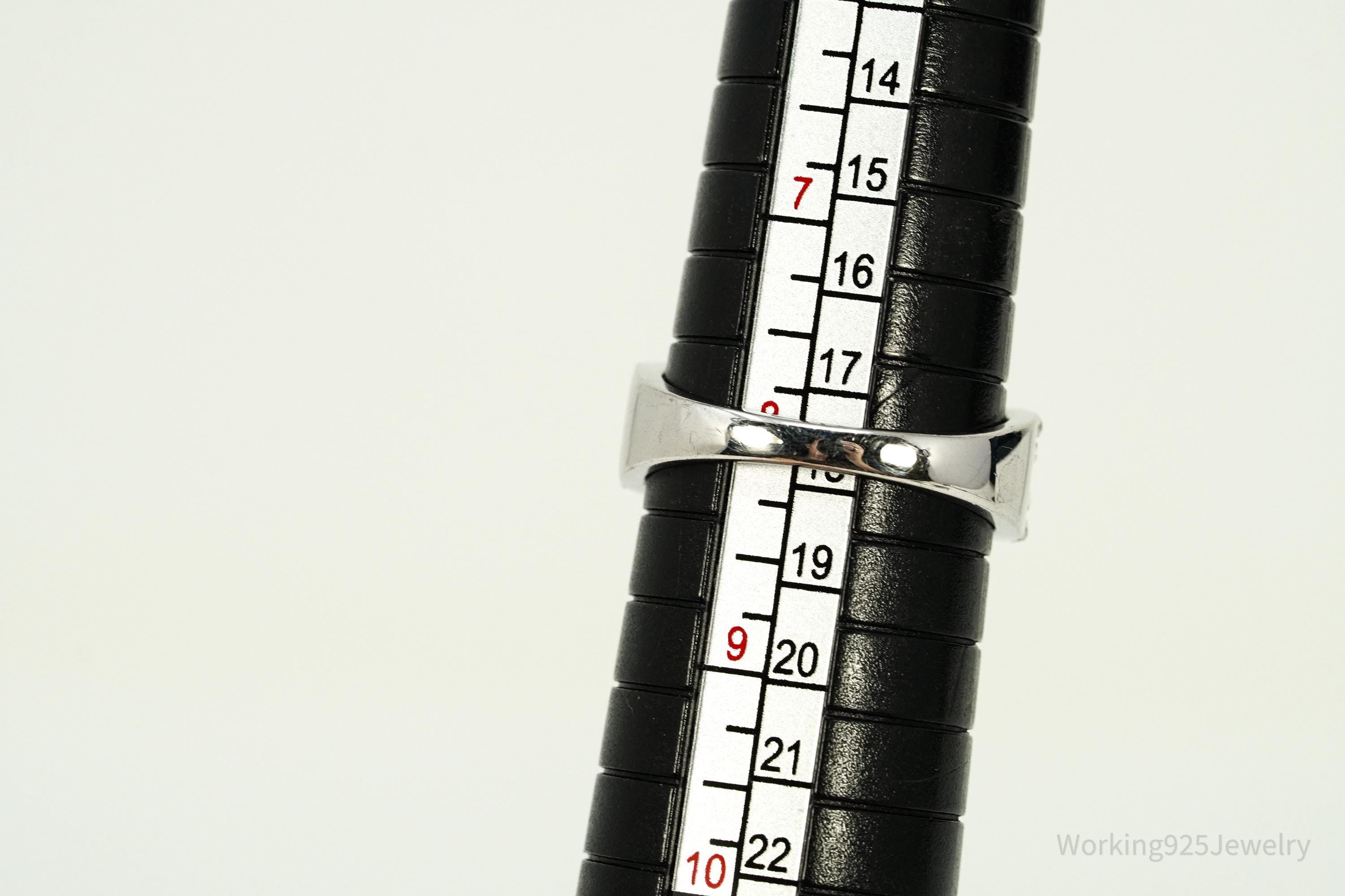 Green Peridot & White Zircon Rhodium Over Sterling Silver Ring - Size 8