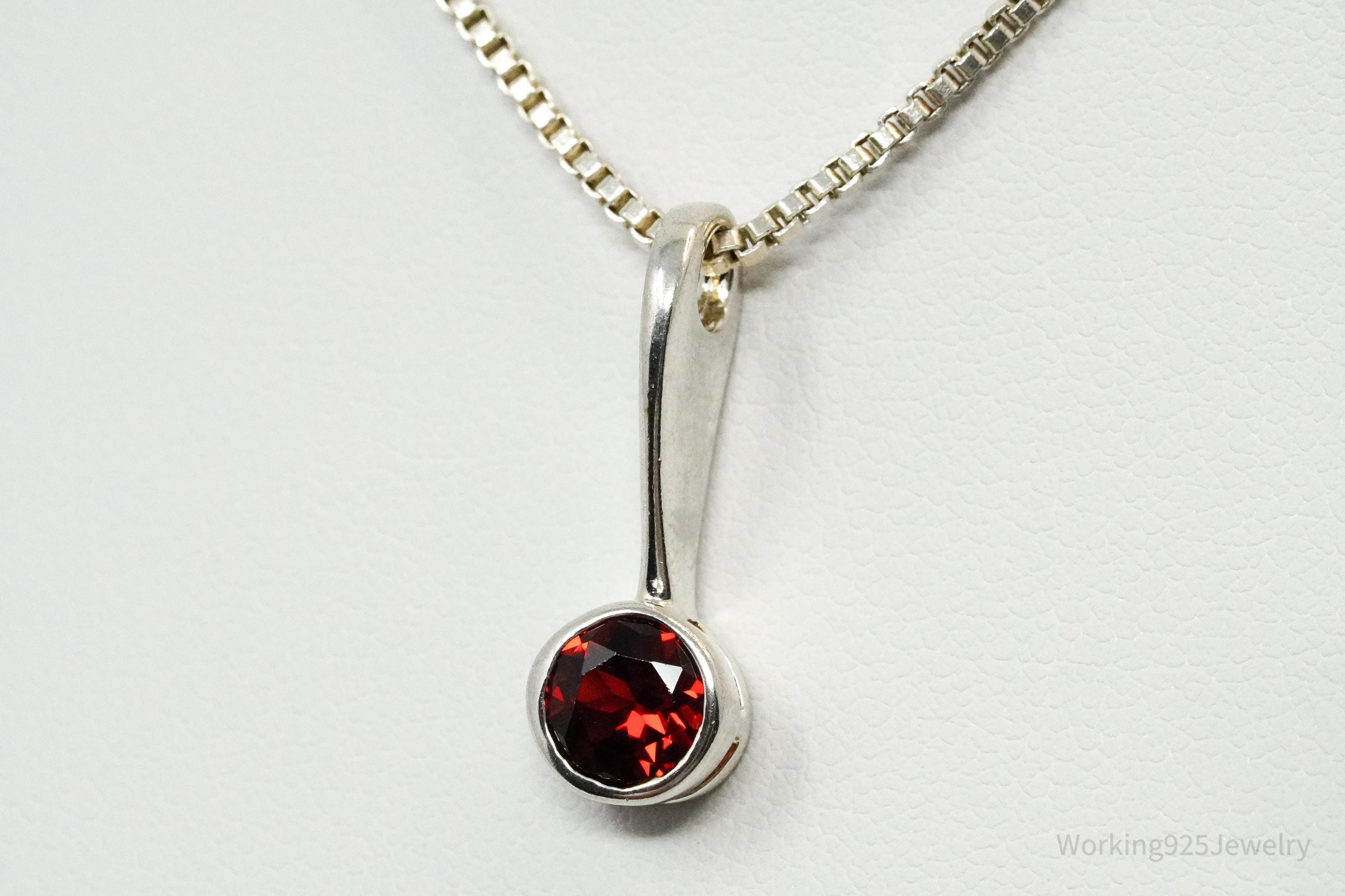 Vintage Garnet Sterling Silver Necklace 18"