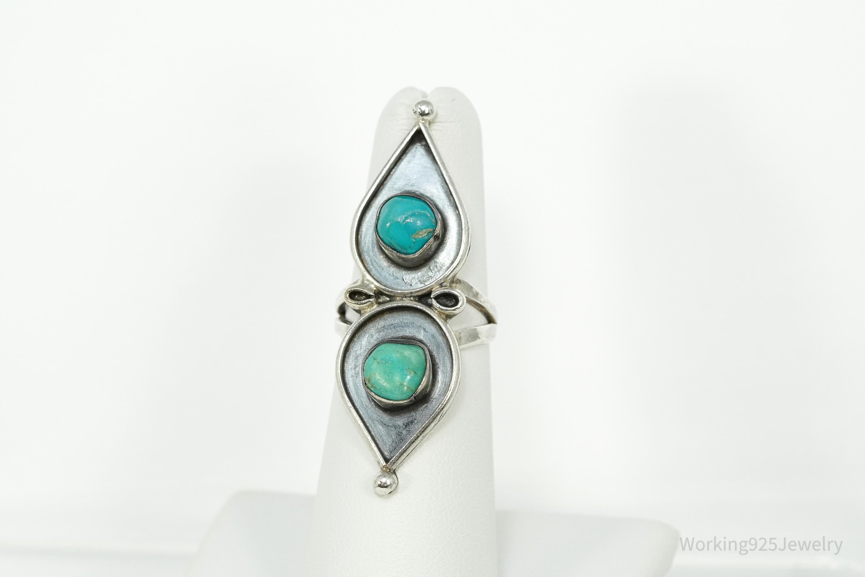 Vintage Handmade Native American Turquoise Silver Ring - Size 5.5